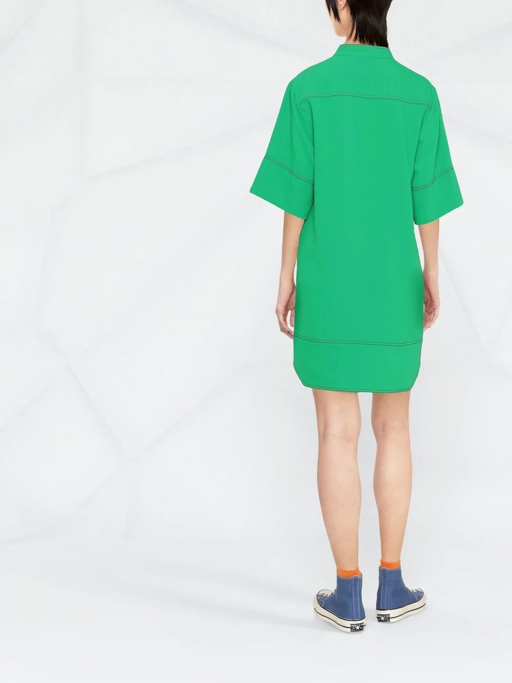 contrast-stitch short-sleeve shift dress - 4