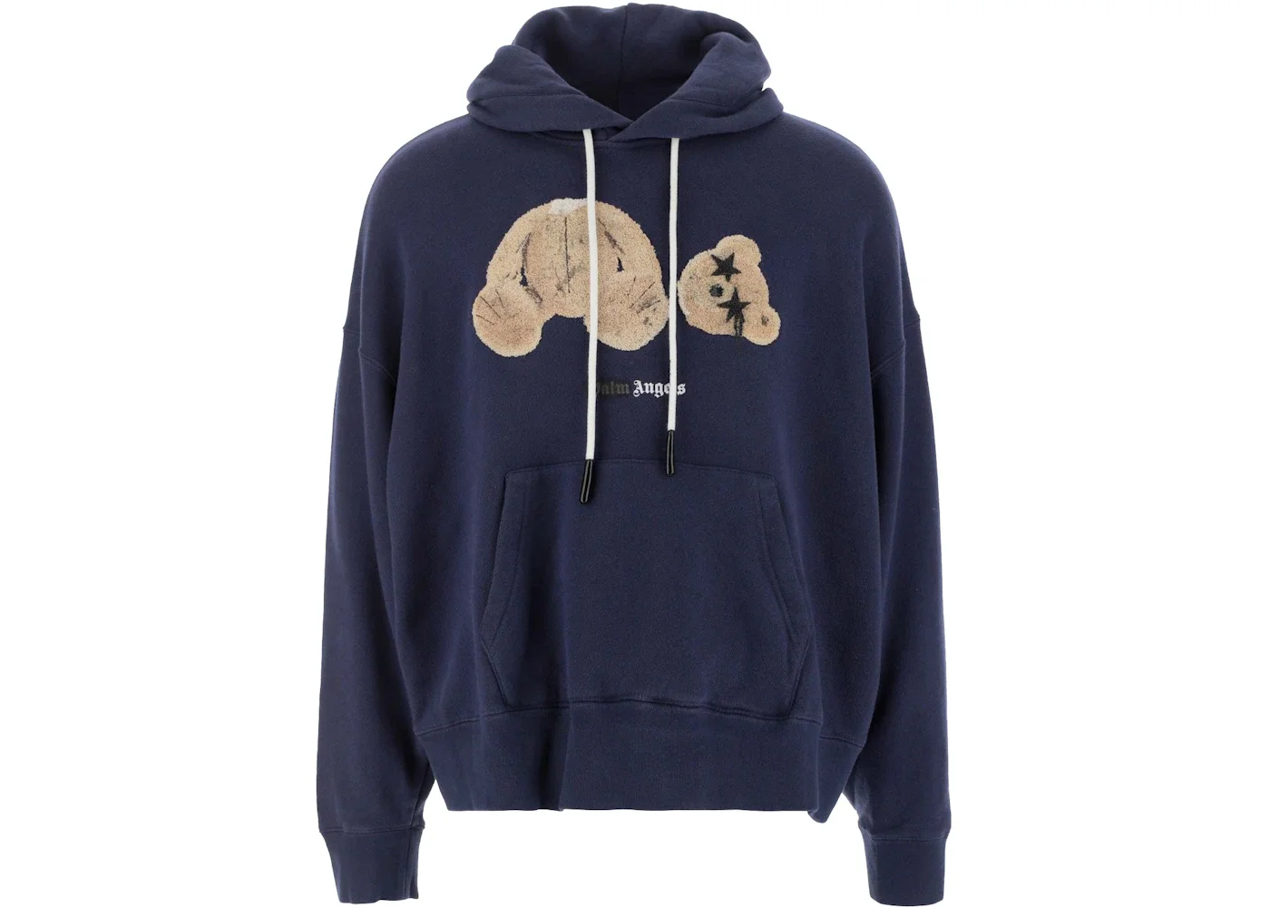 Palm Angels Bear Print Sprayed Logo Hoodie Navy Blue/Brown - 1