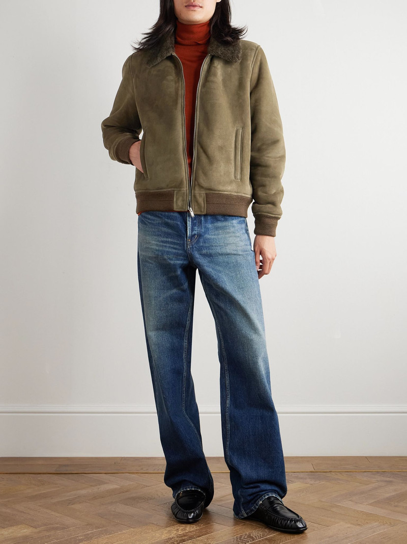 SAINT LAURENT Shearling Blouson Jacket Green outlook