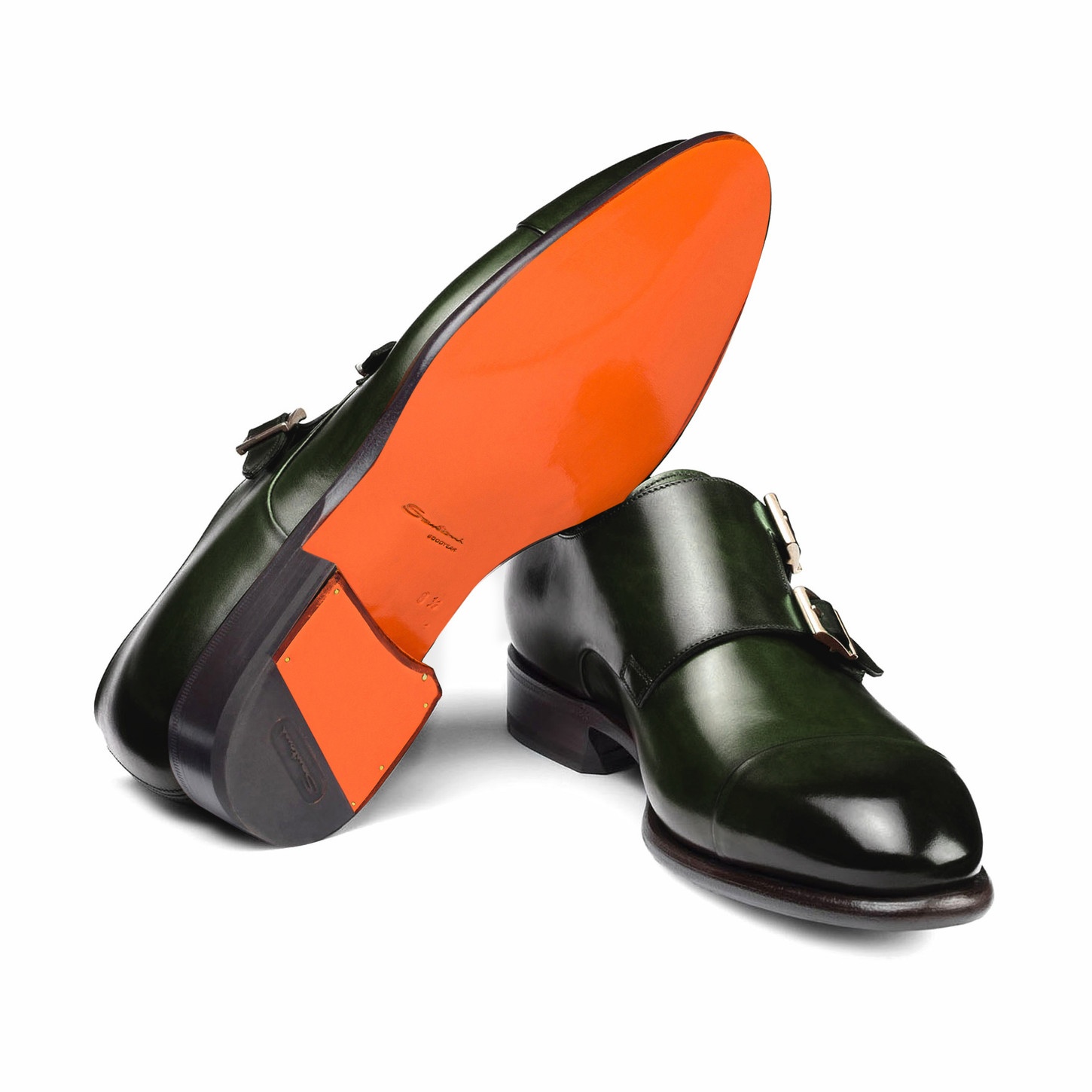 Men's green leather double-buckle shoe - 3