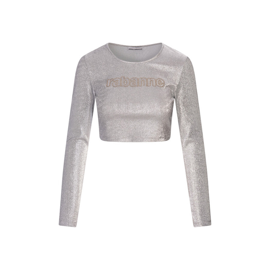 Rabanne Ladies Grey Long-Sleeved Crop Top - 5