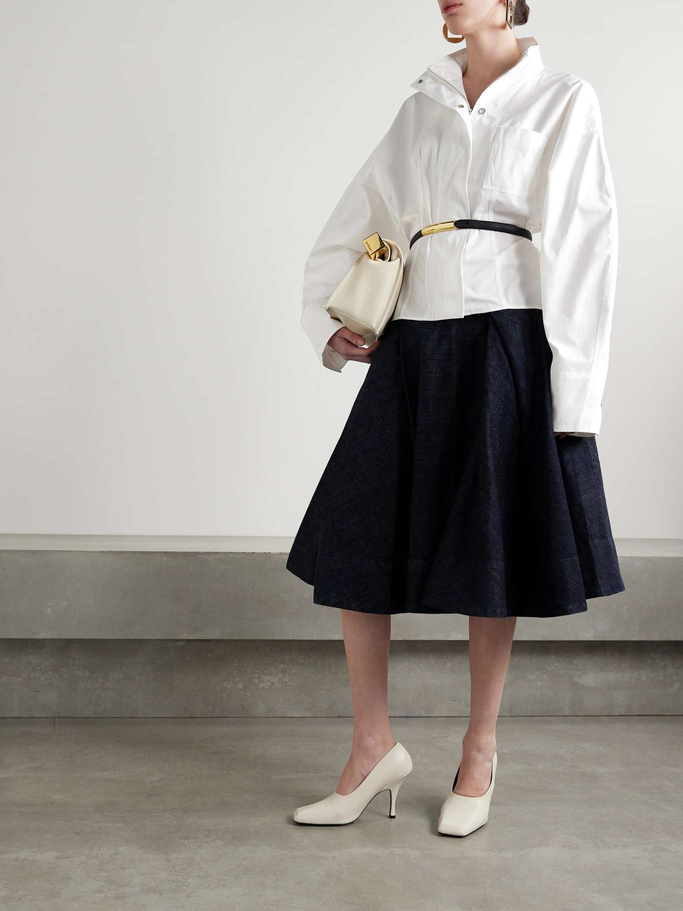 Belted cotton-poplin shirt White - 2