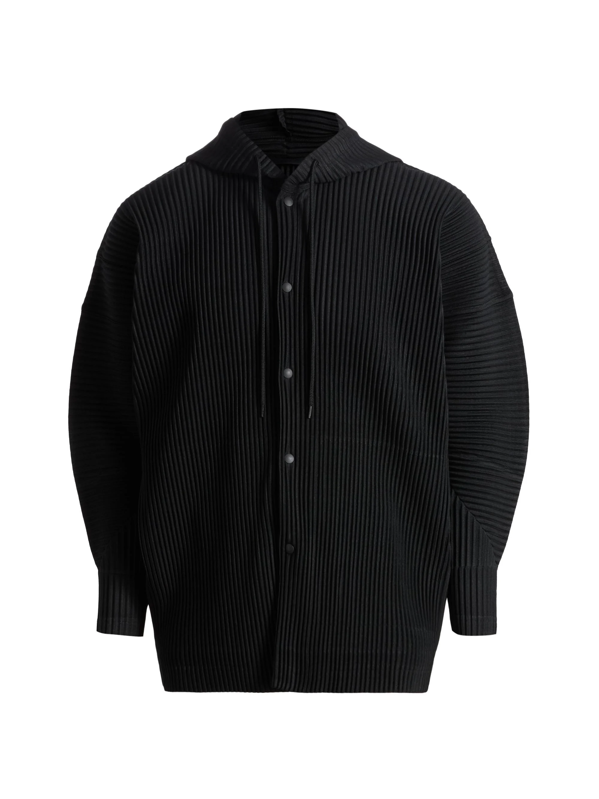 Men Monthly Colors: February Pleated Snap-Front Hoodie - Black - 1