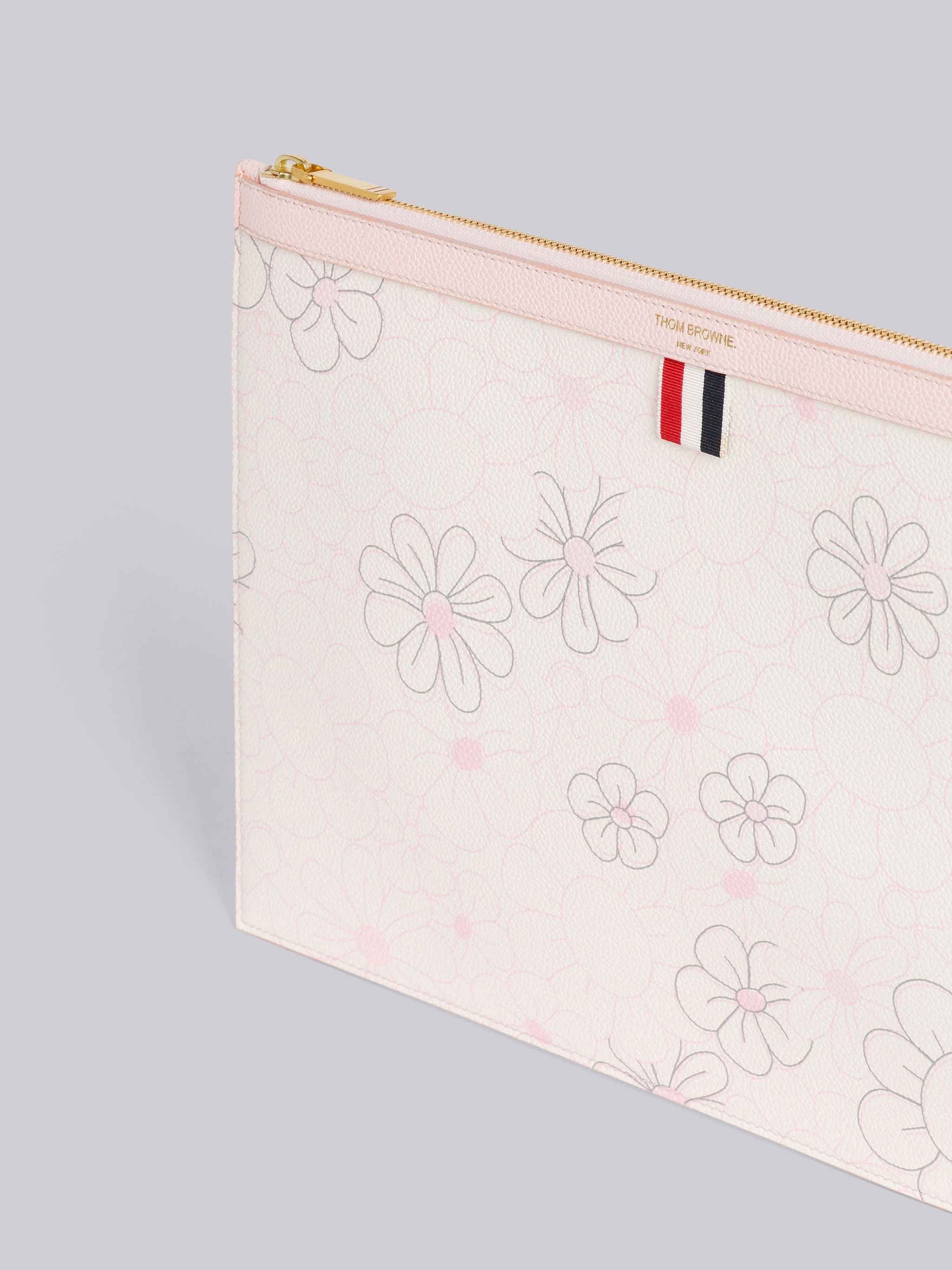 Light Pink 3d Floral Print Pebble Grain Leather Medium Document Holder - 2