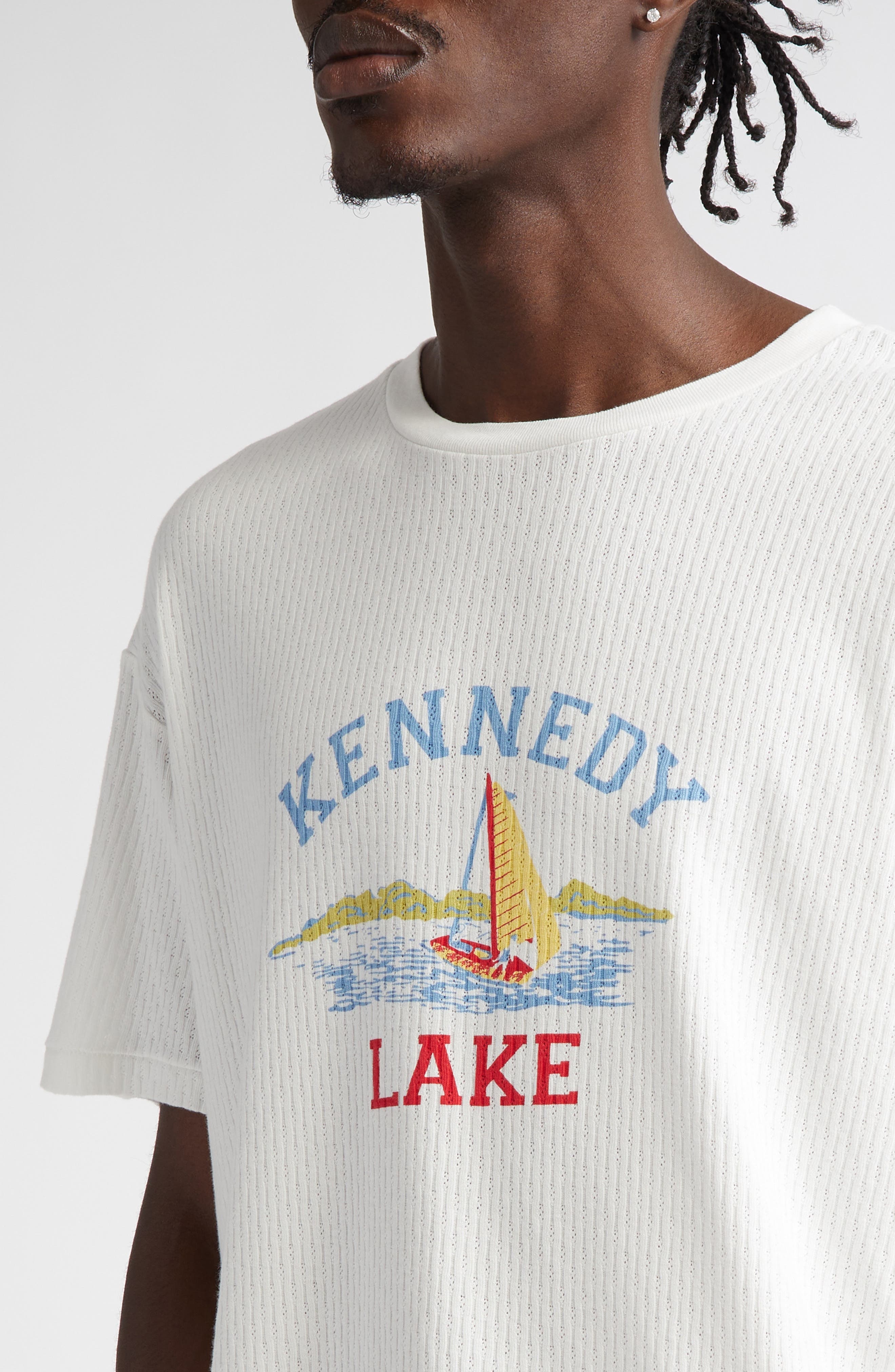 Bode Kennedy Lake Pointelle Cotton Graphic T-Shirt in Cream at Nordstrom - 4