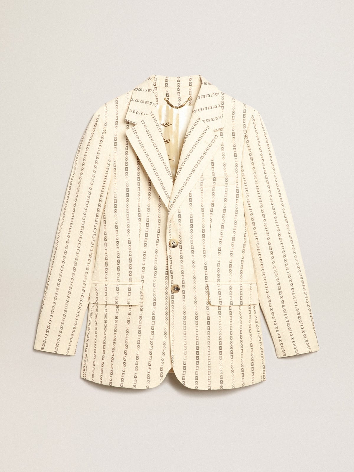 Single-breasted cream cotton blazer with jacquard motif - 1