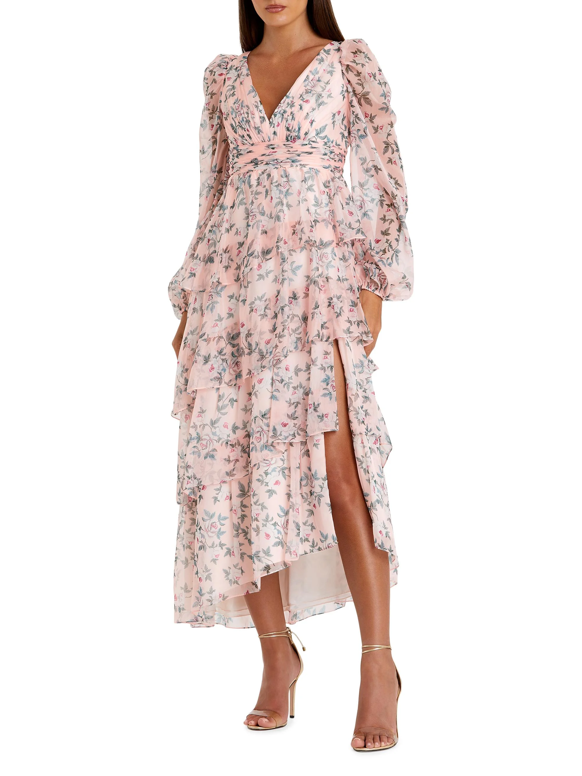 Women's Floral Chiffon Tiered Midi-Dress - Blush Multi - 1