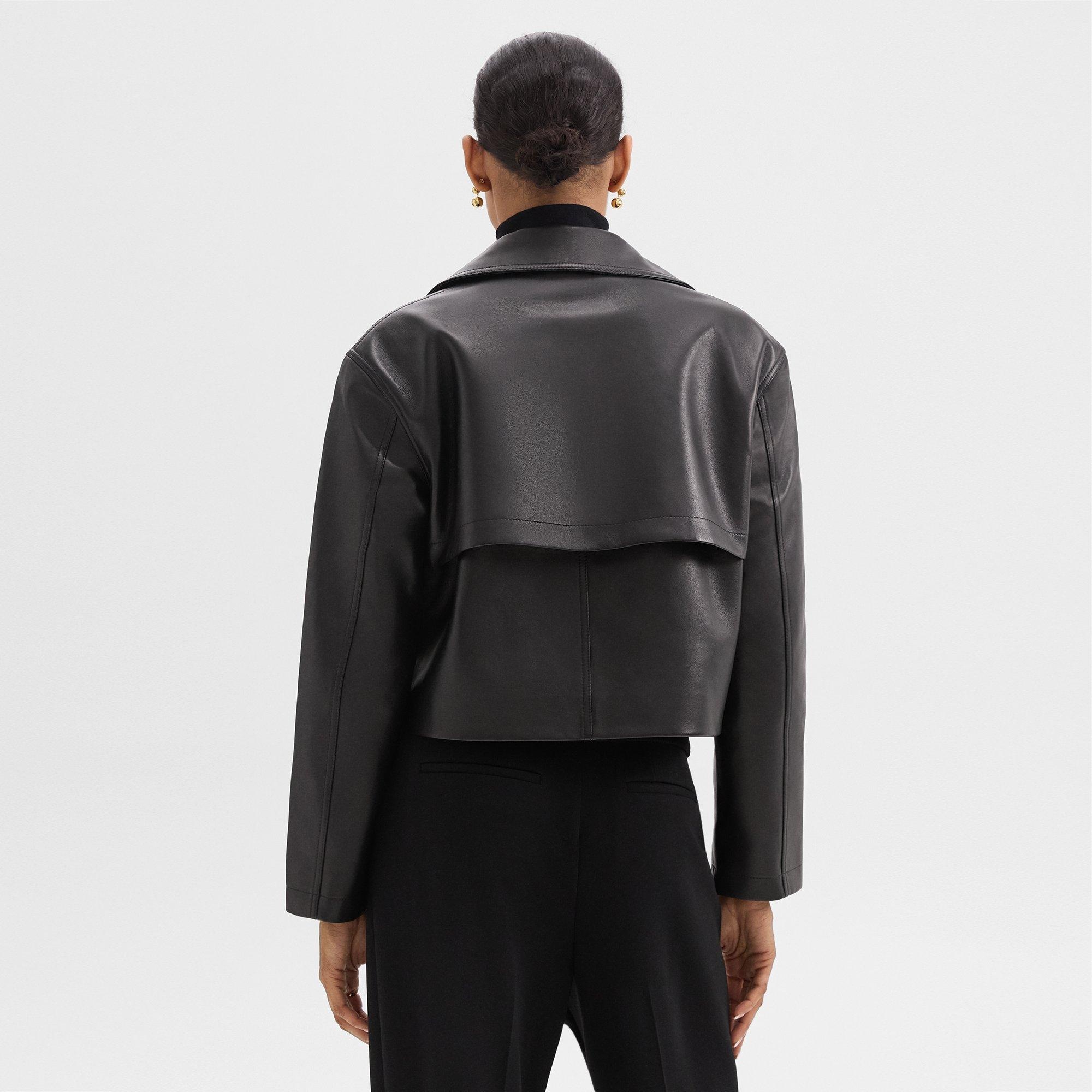 Double-Breasted Crop Trench in Leather - 4