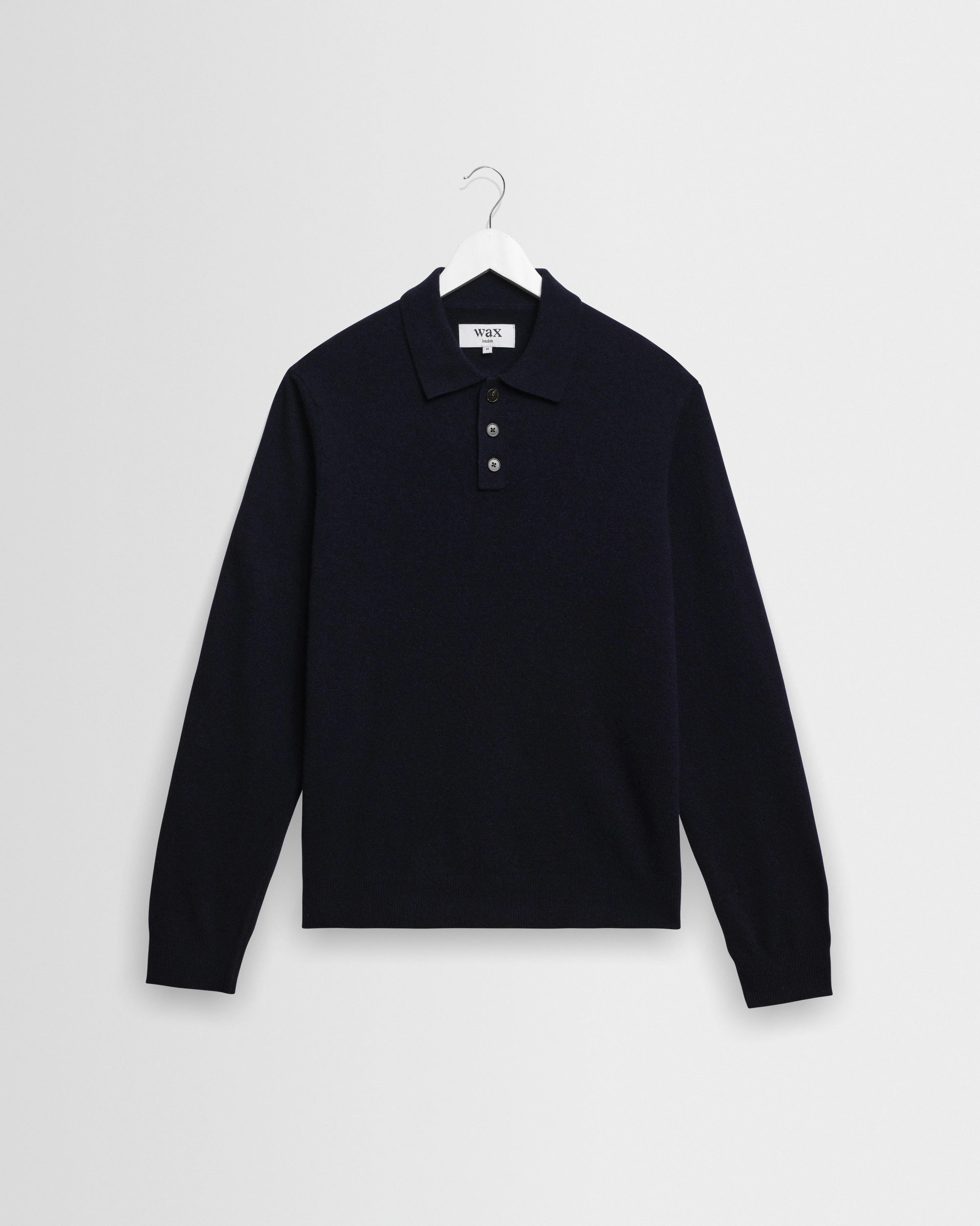 Lawrie - Navy Long-Sleeve Knitted Polo - 1