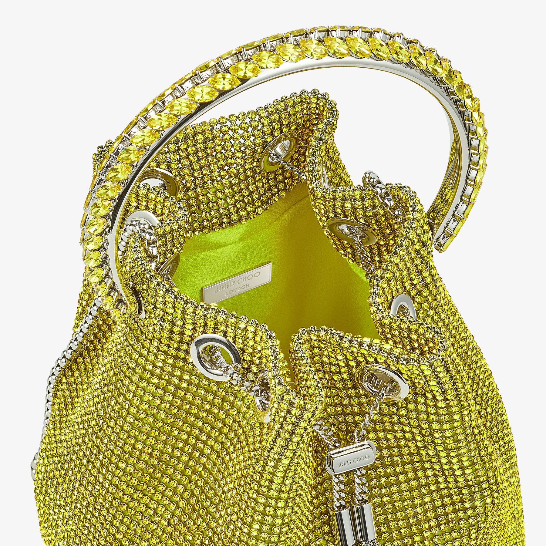 Bon Bon
Acid Yellow Satin Bag with Crystal Mesh and Crystal Handle - 3