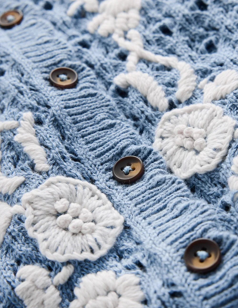 Embroidered Pointelle Cardigan-French Blue Embroidered - 1