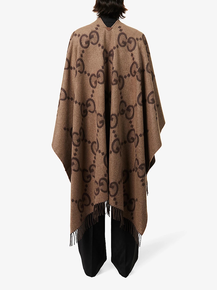 Double G-intarsia oversized cashmere poncho - 4