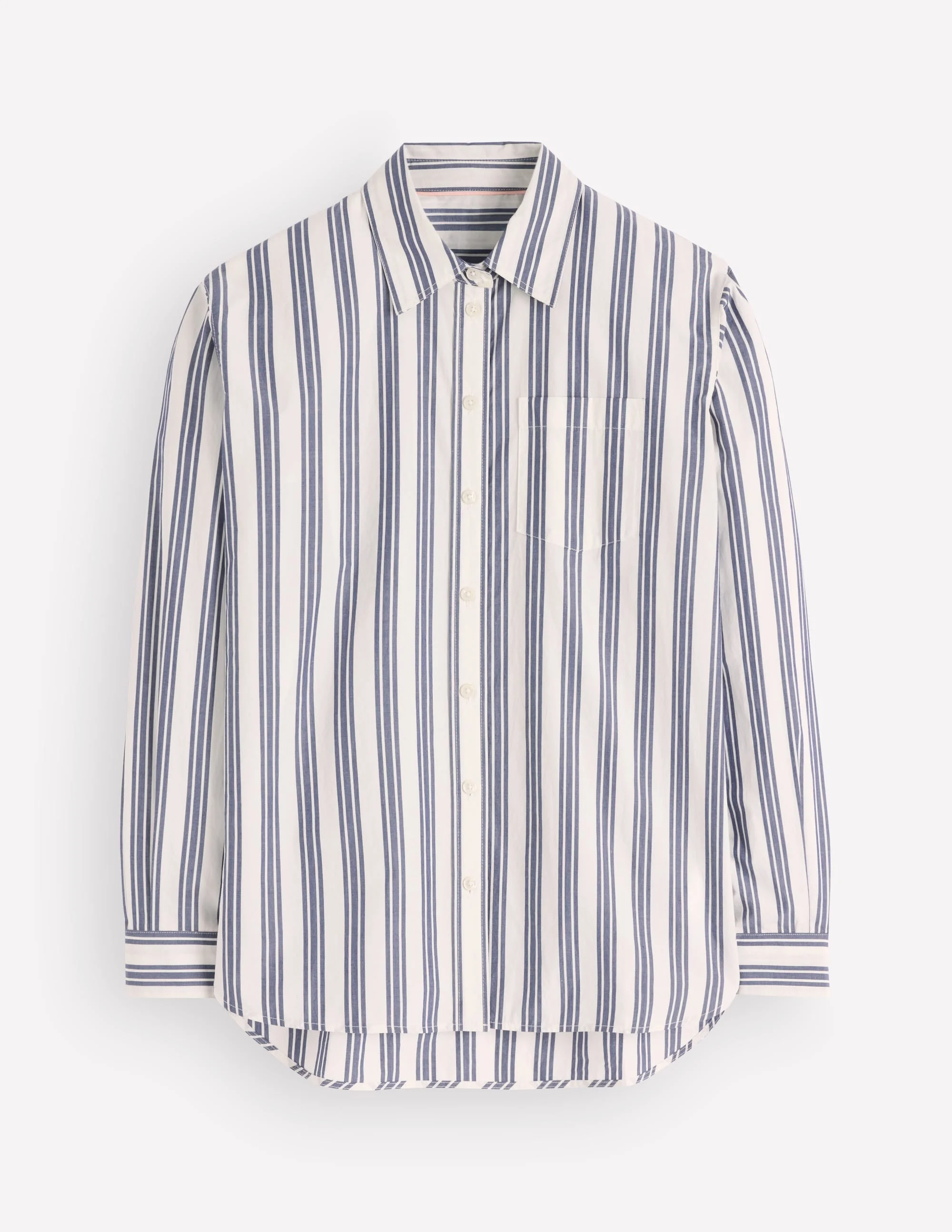 Sienna Relaxed Cotton Shirt-Navy Wide Stripe - 1