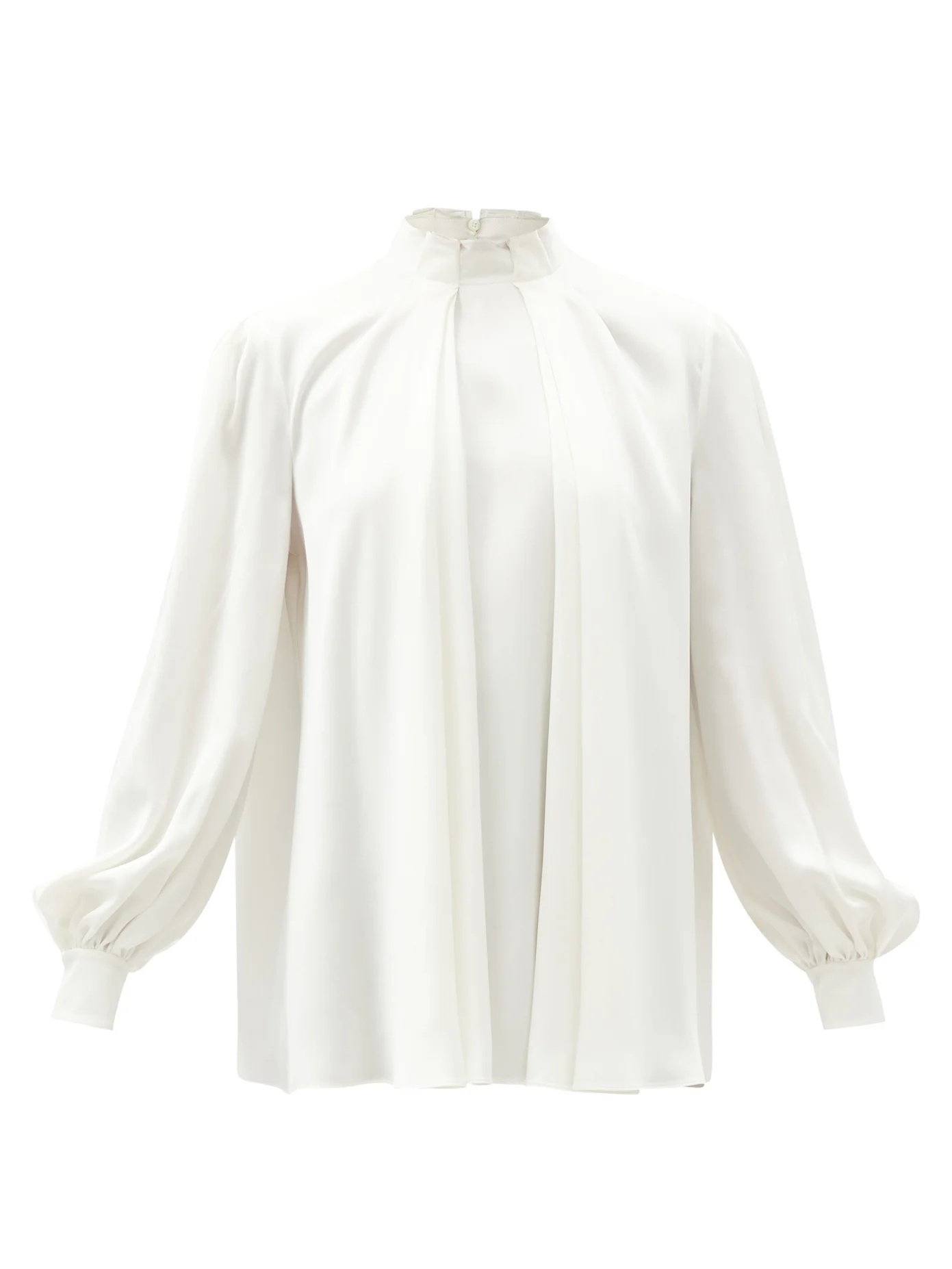 High-neck pleated silk-satin blouse - 1