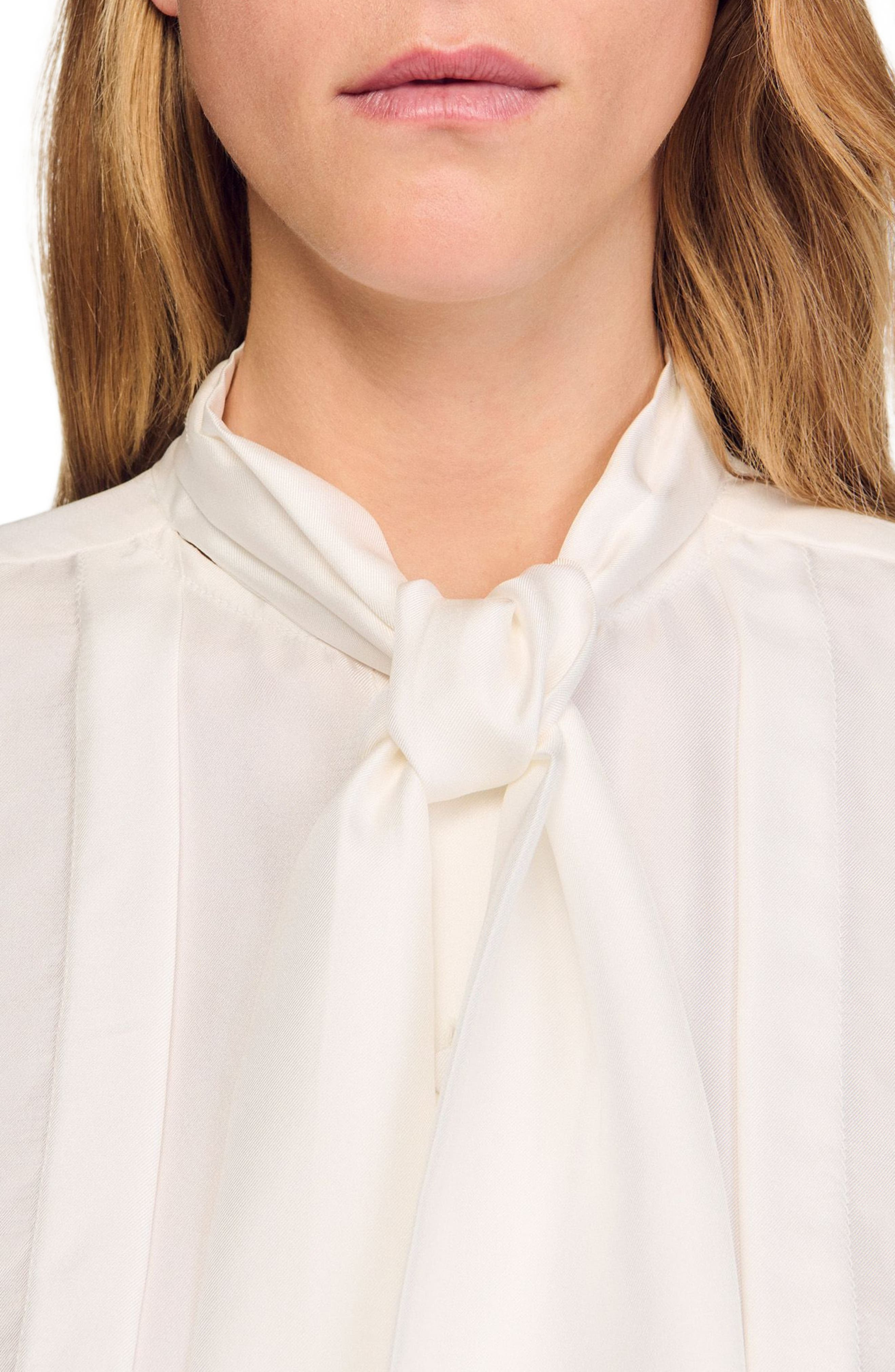 SANDRO Silk lavallière shirt in Ecru at Nordstrom - 4