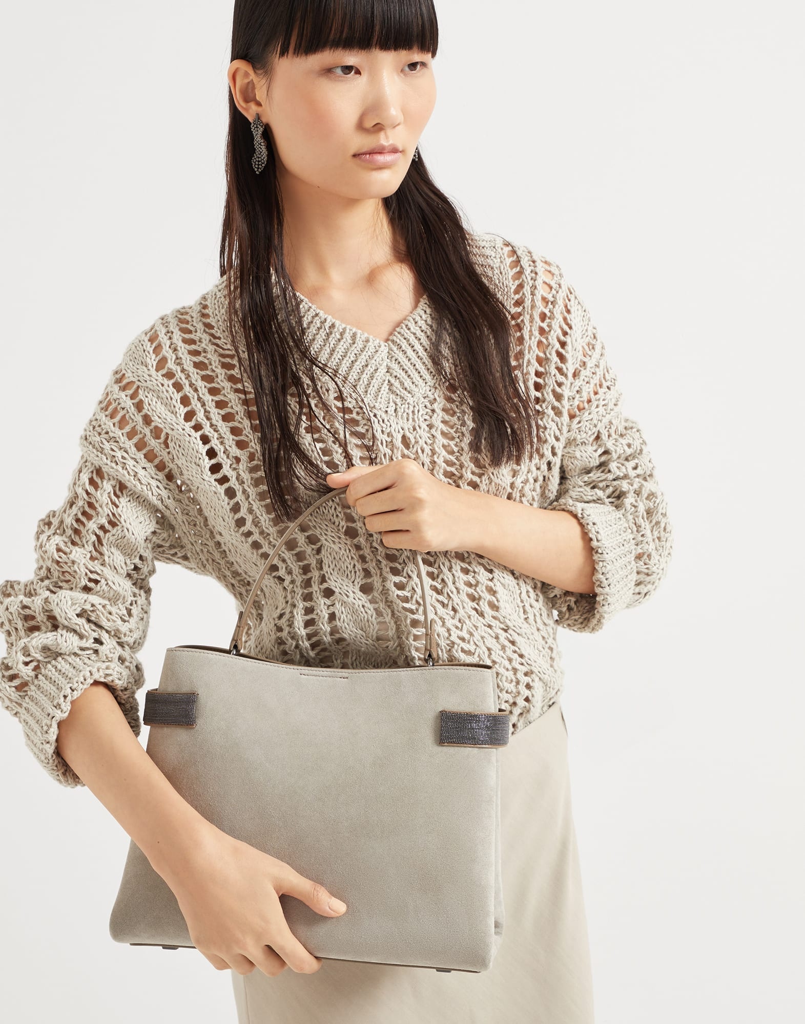 Essence top-handle bag in suede with precious bands - 4