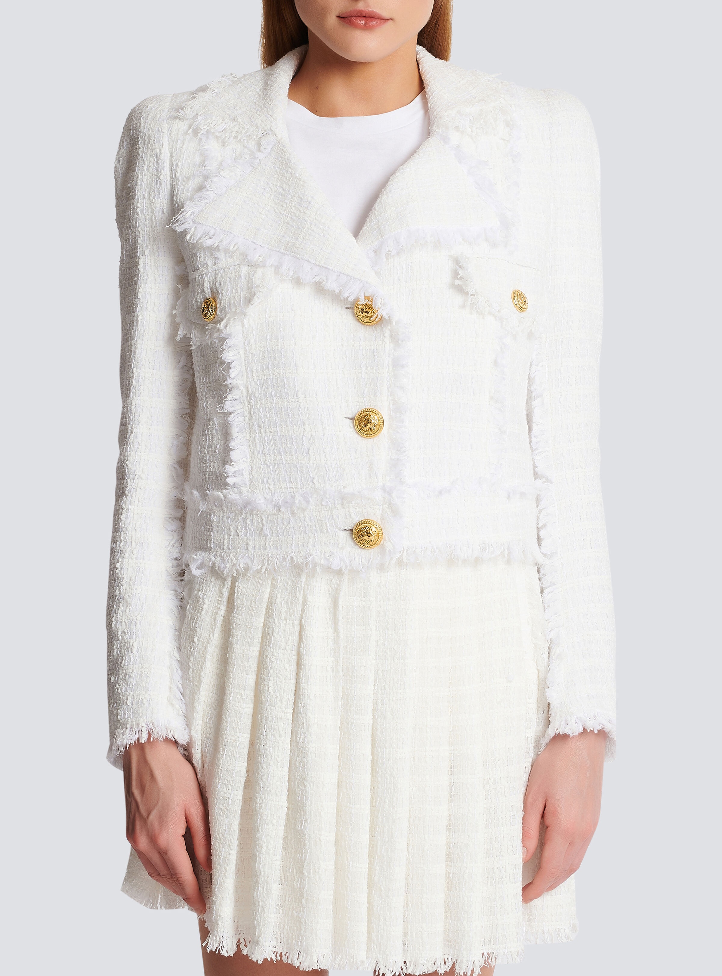 Cropped fringed tweed jacket - 5