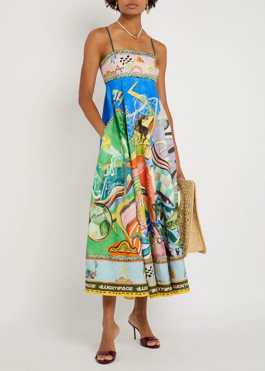 Alemais Lucky Pace Printed Linen Midi Dress - 4