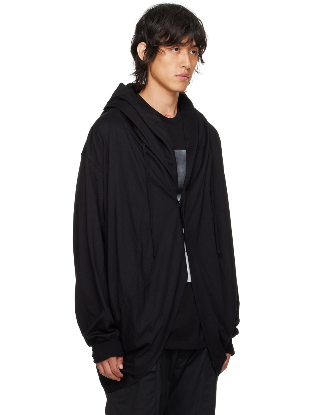 Black Draped Cardigan - 2