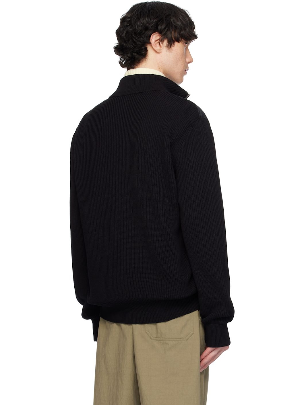 Black Padded Cotton Zip-Up Down Jacket - 3