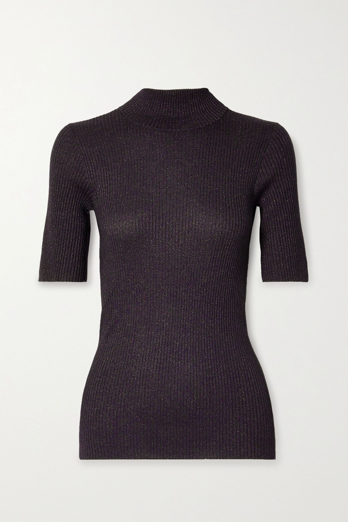 Metallic ribbed cashmere-blend top - 1