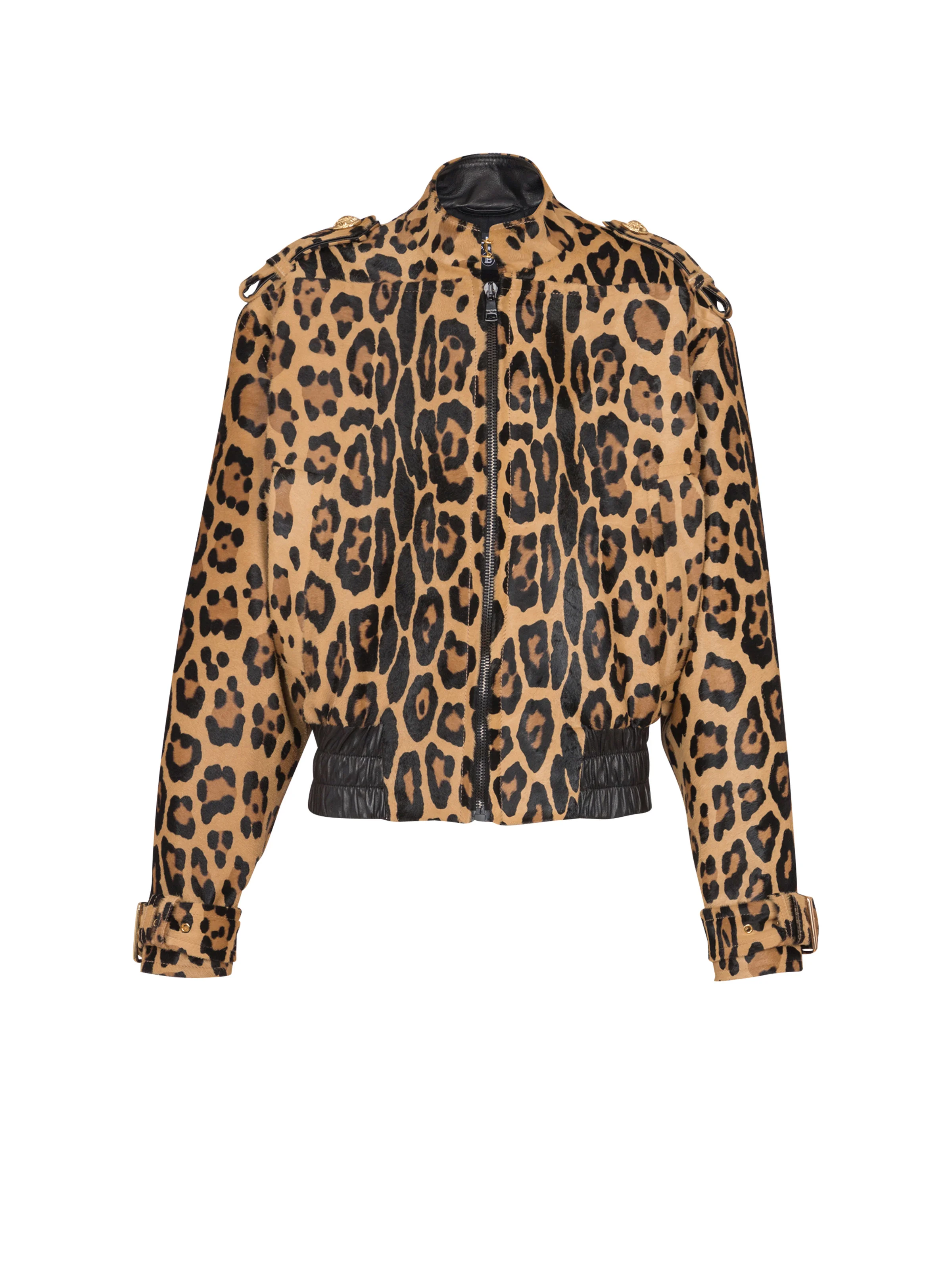 Ponyskin-style leather bomber jacket with leopard pattern - 1