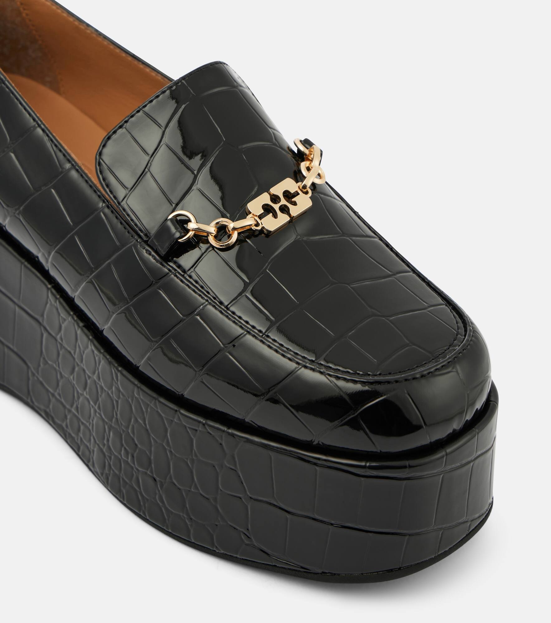 Croc-effect faux leather platform loafers - 5