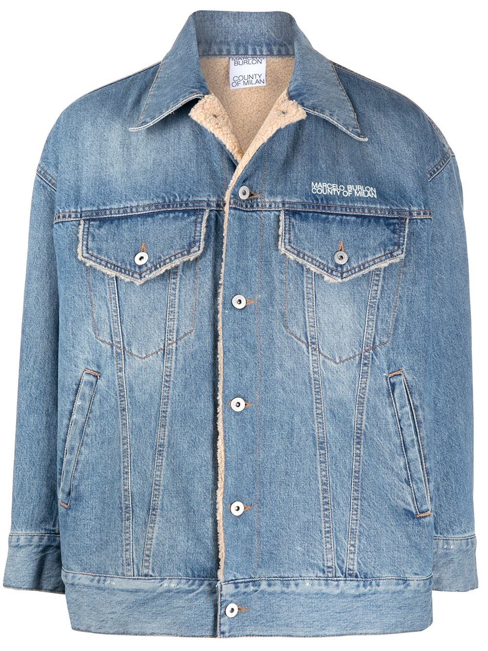 lined logo print denim jacket - 1