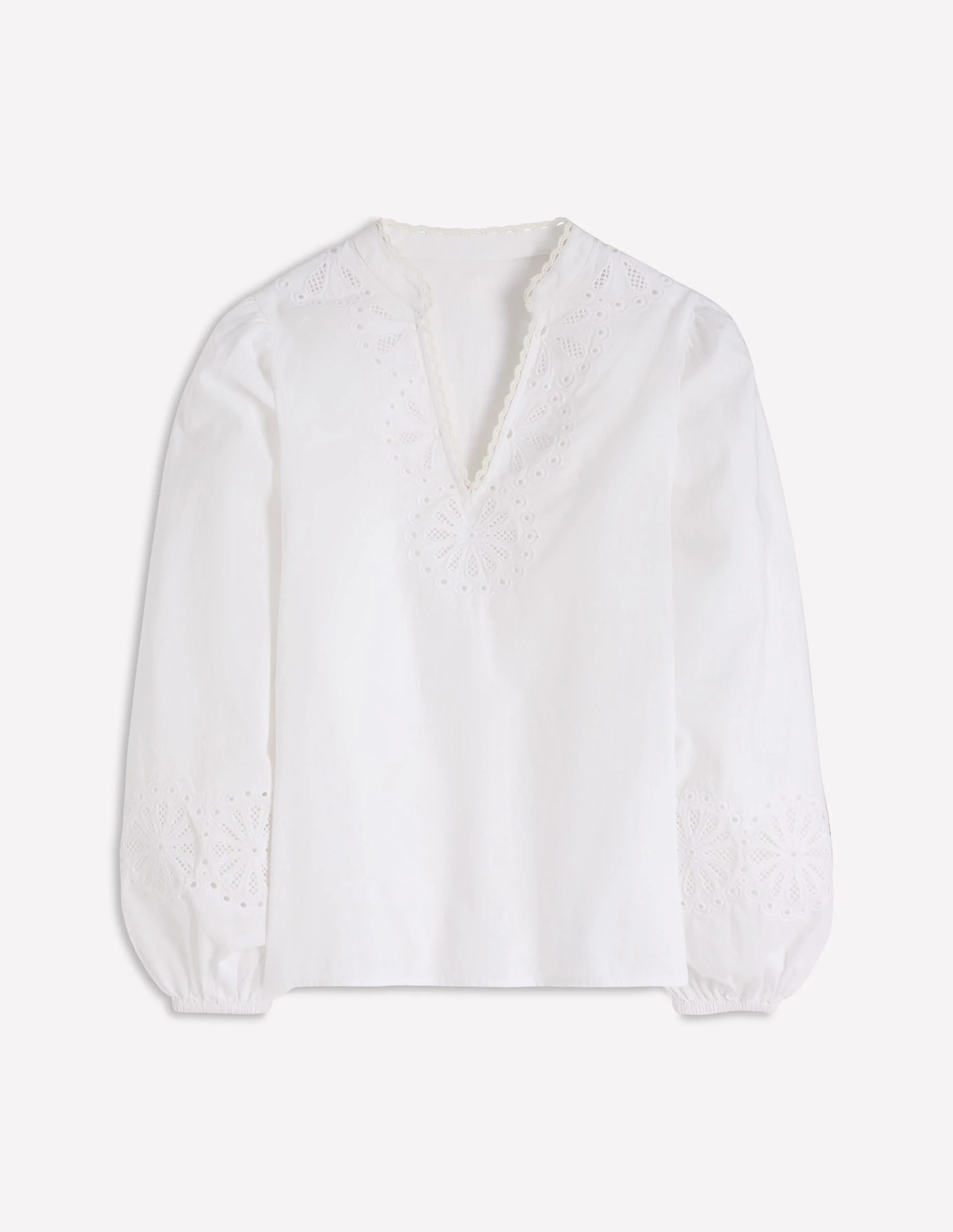 Embroidered Cotton Popover Top-White - 1