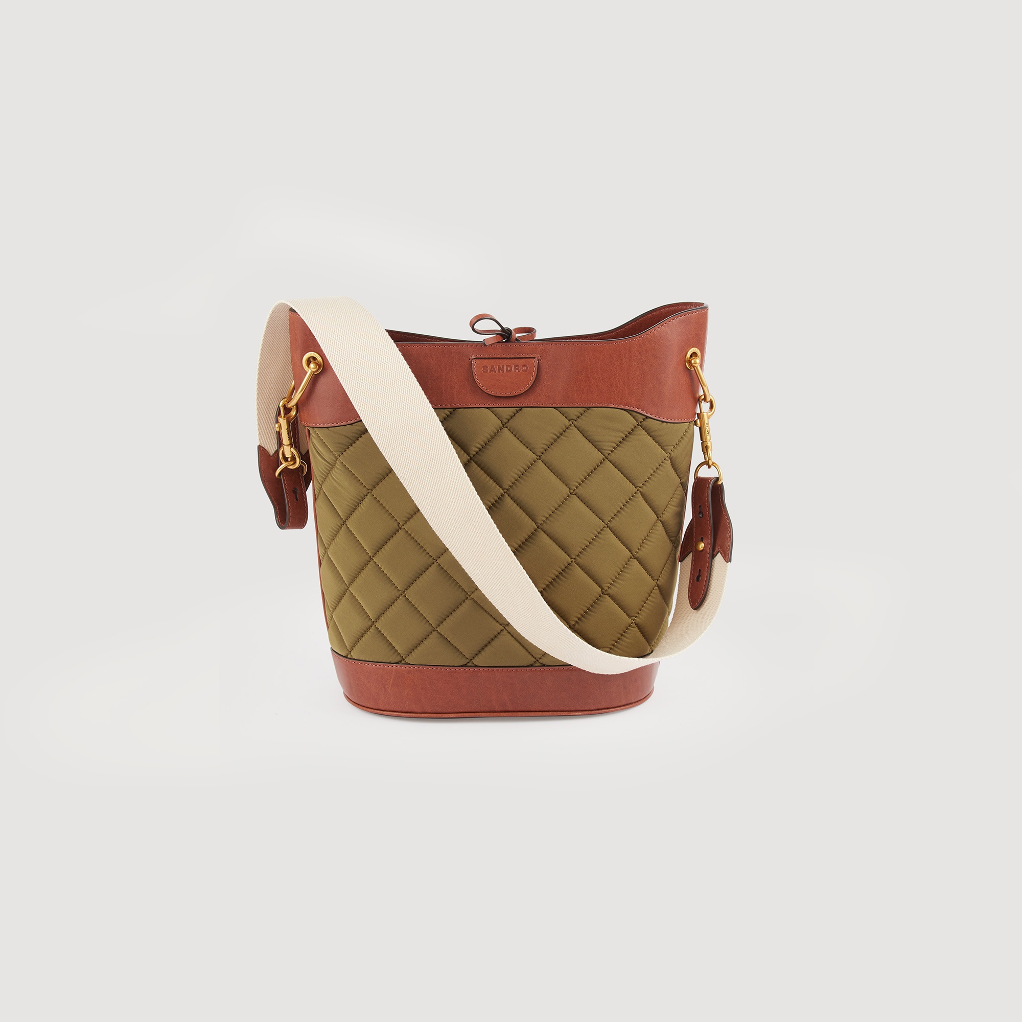 Leather and quilted fabric bucket bag - 1