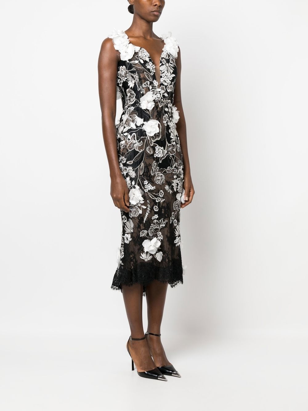 floral-appliqué midi dress - 3