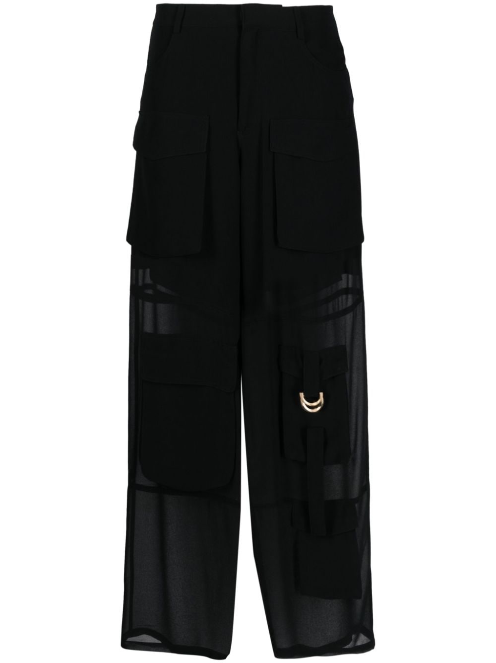 cargo-pocket semi-sheer palazzo trousers - 1