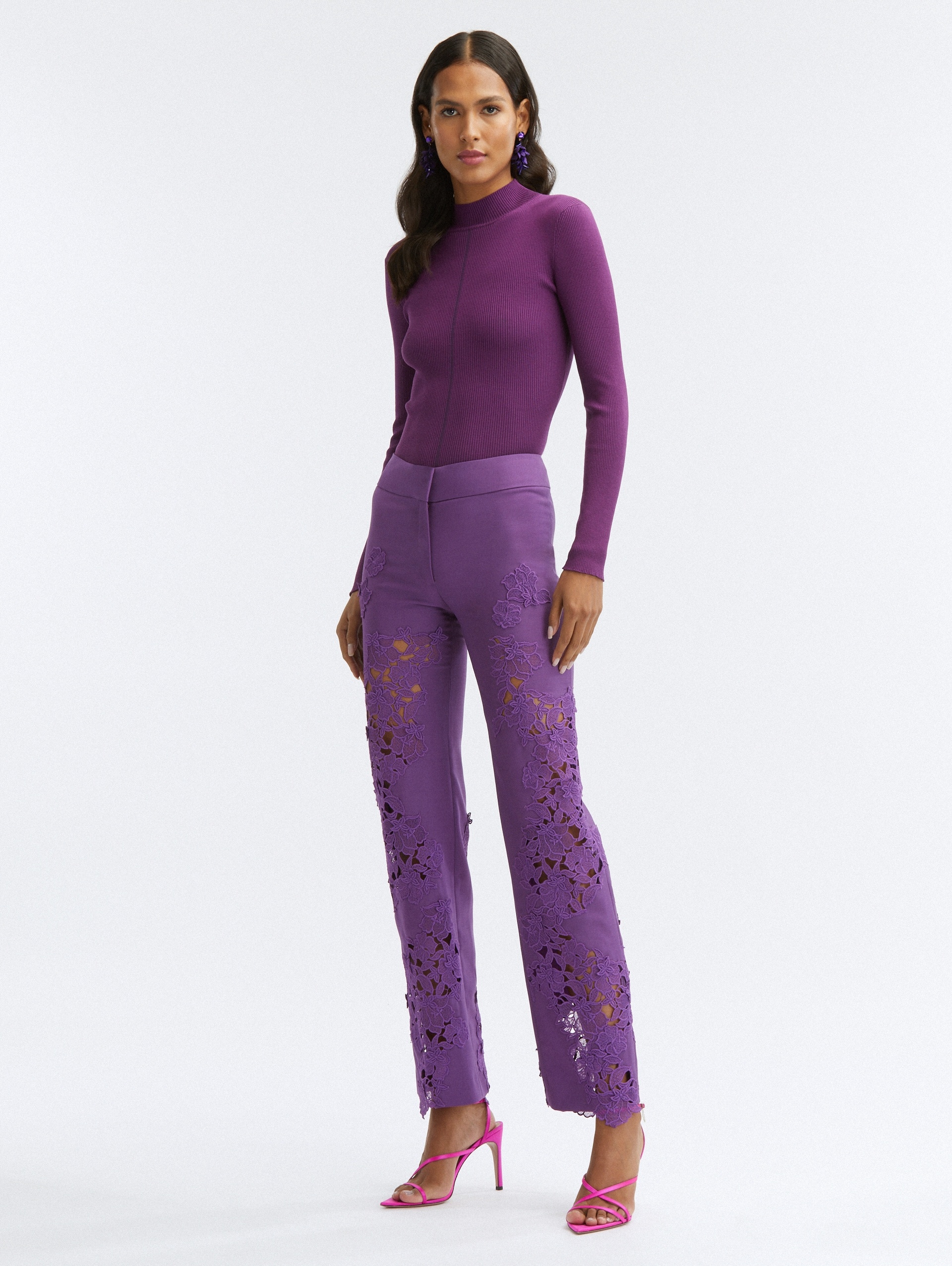 FLORAL GUIPURE INSET ANKLE PANTS - 2