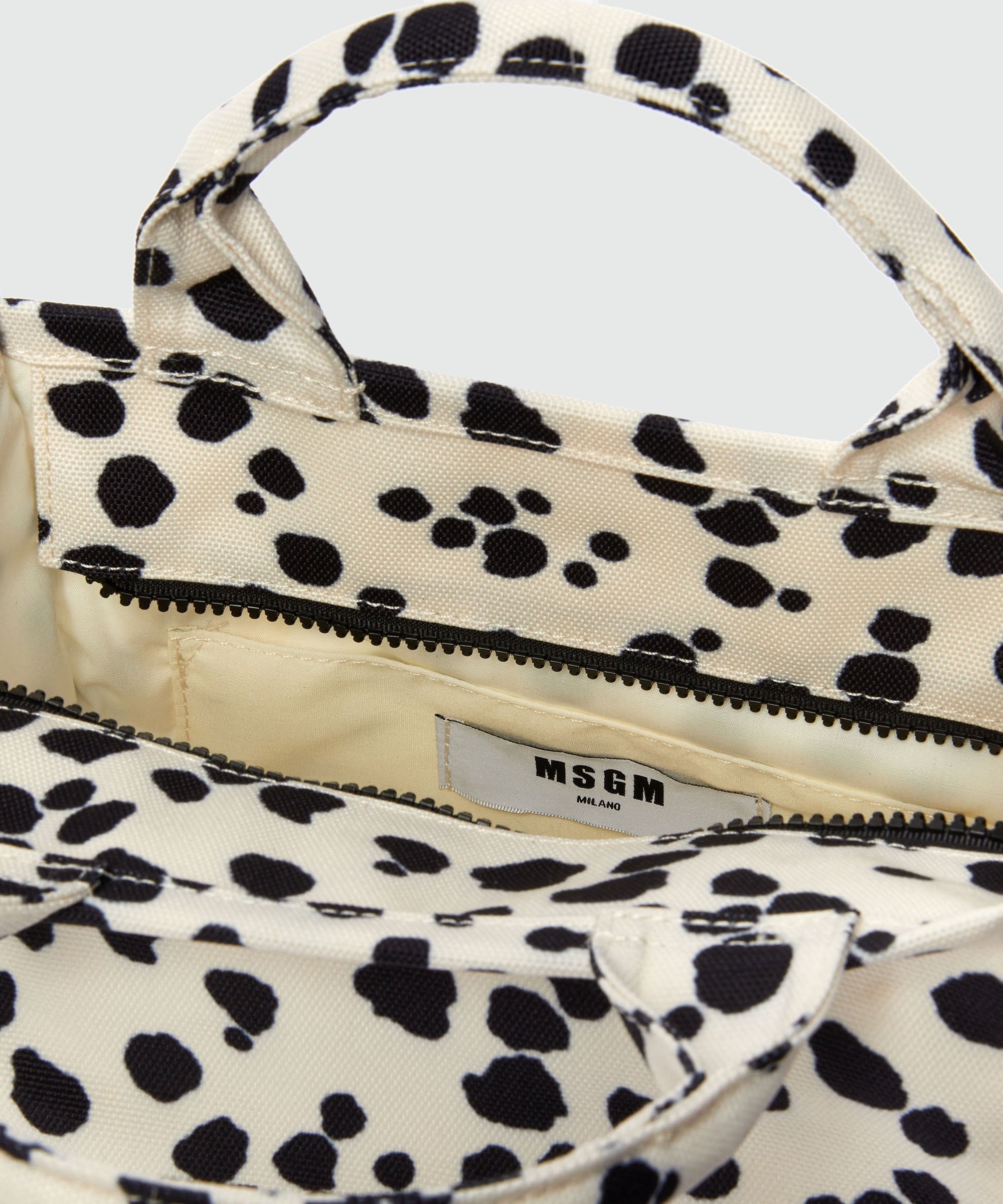 White and black MSGM polka dot canvas tote bag - 4