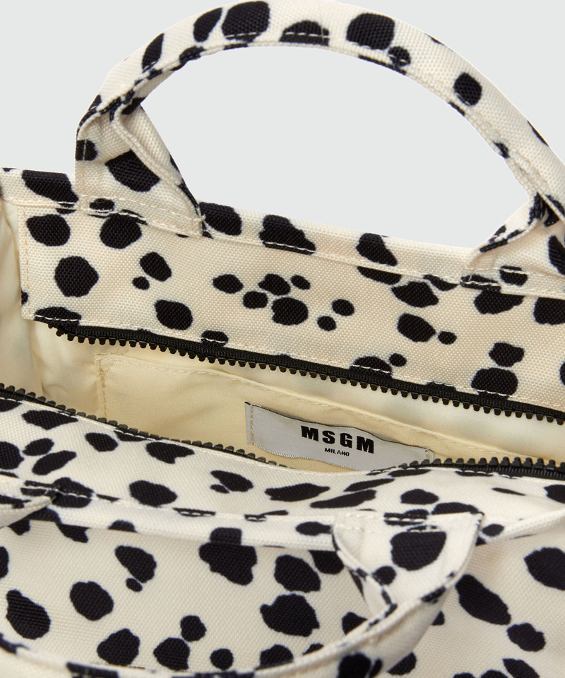 White and black MSGM polka dot canvas tote bag 4