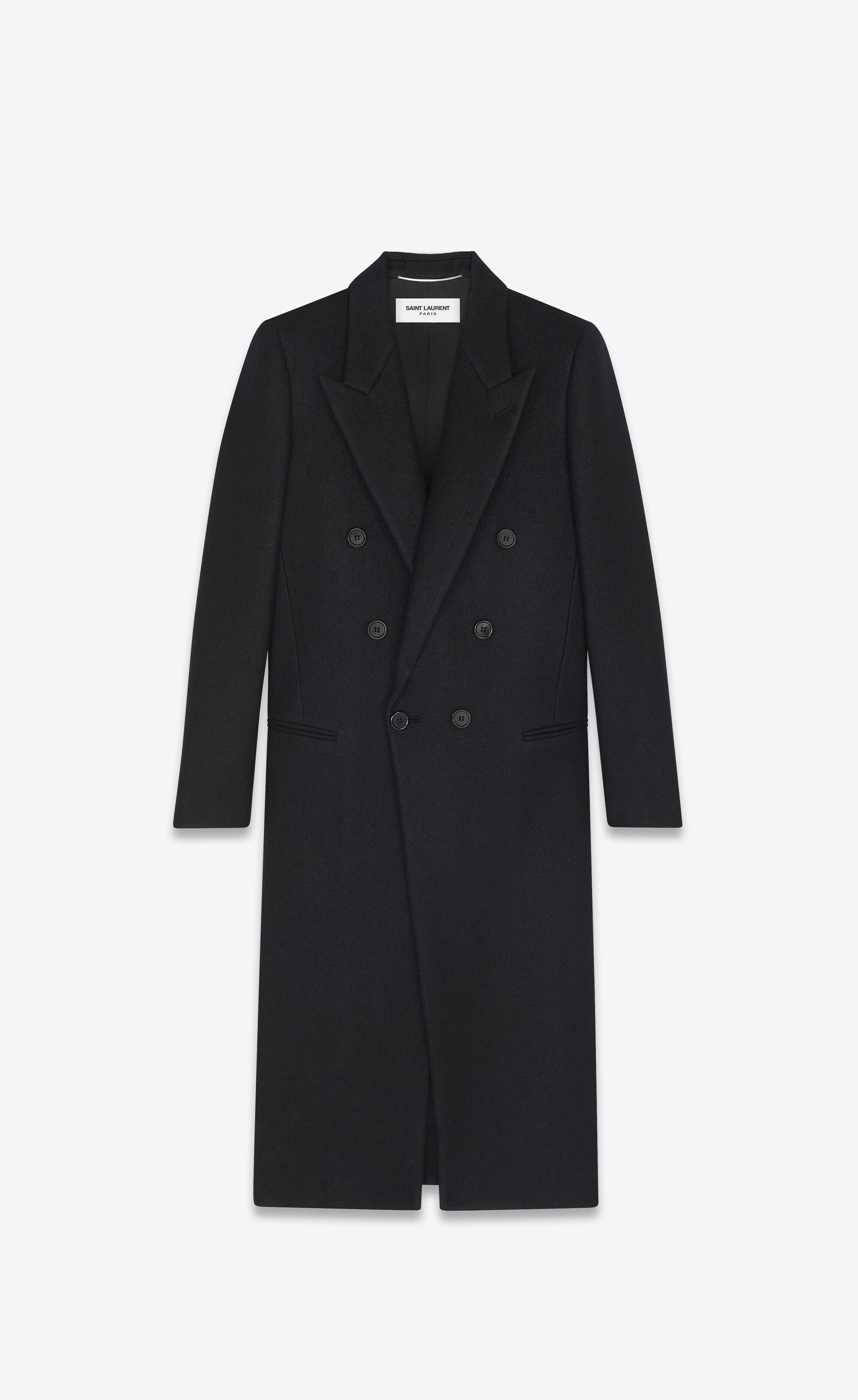 SAINT LAURENT long double-breasted coat in wool felt | REVERSIBLE