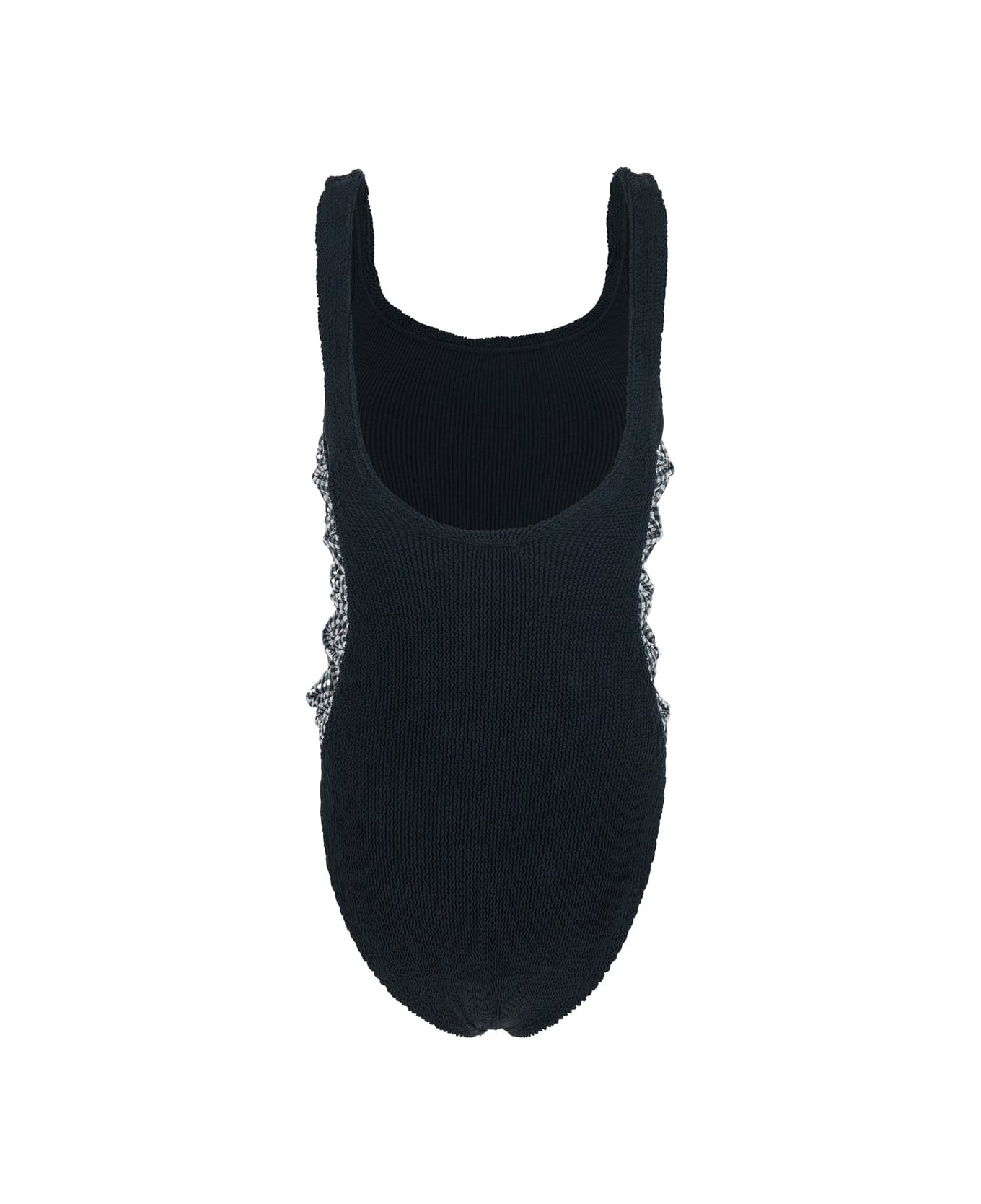 'tiffany' Black Swimsuit With Square Neckline And Bow Details On The Side In Tech Fabric Stretch Wom - 2