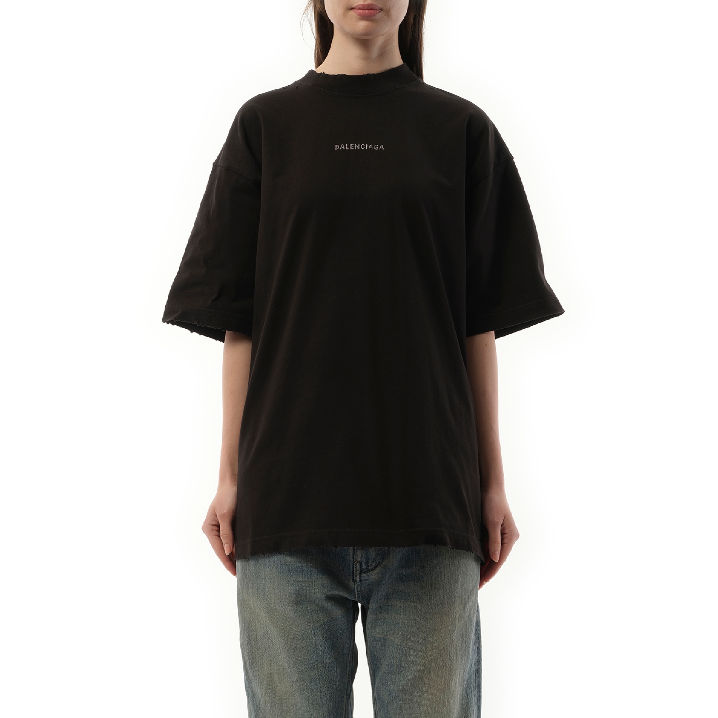 【関税込み】balenciaga BALENCIAGA BACK STRASS' T-SHIRT BALENCIAGA Back Strass Medium Fit T-Shirt in Faded Black