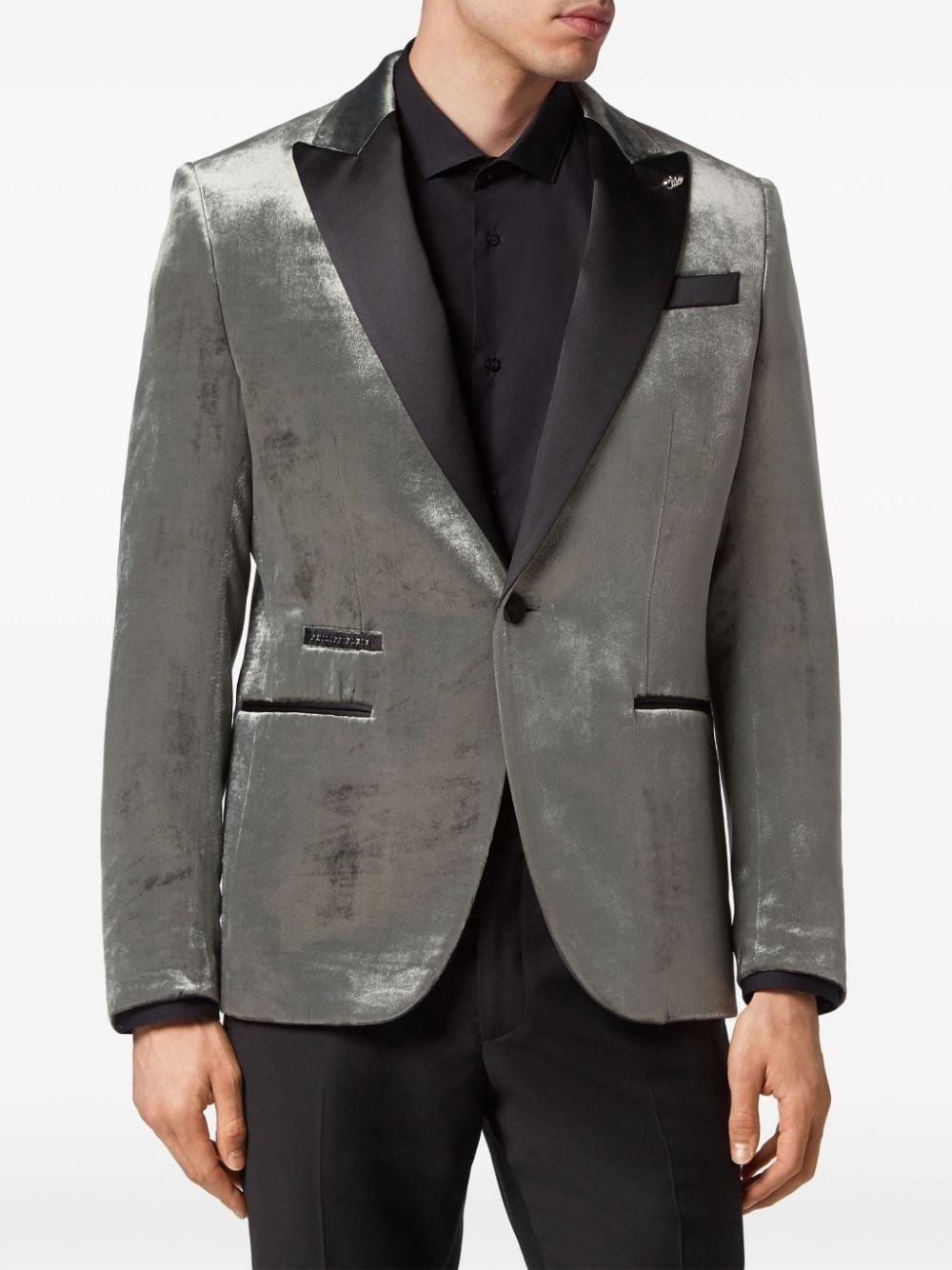 contrast-lapel velvet blazer - 3