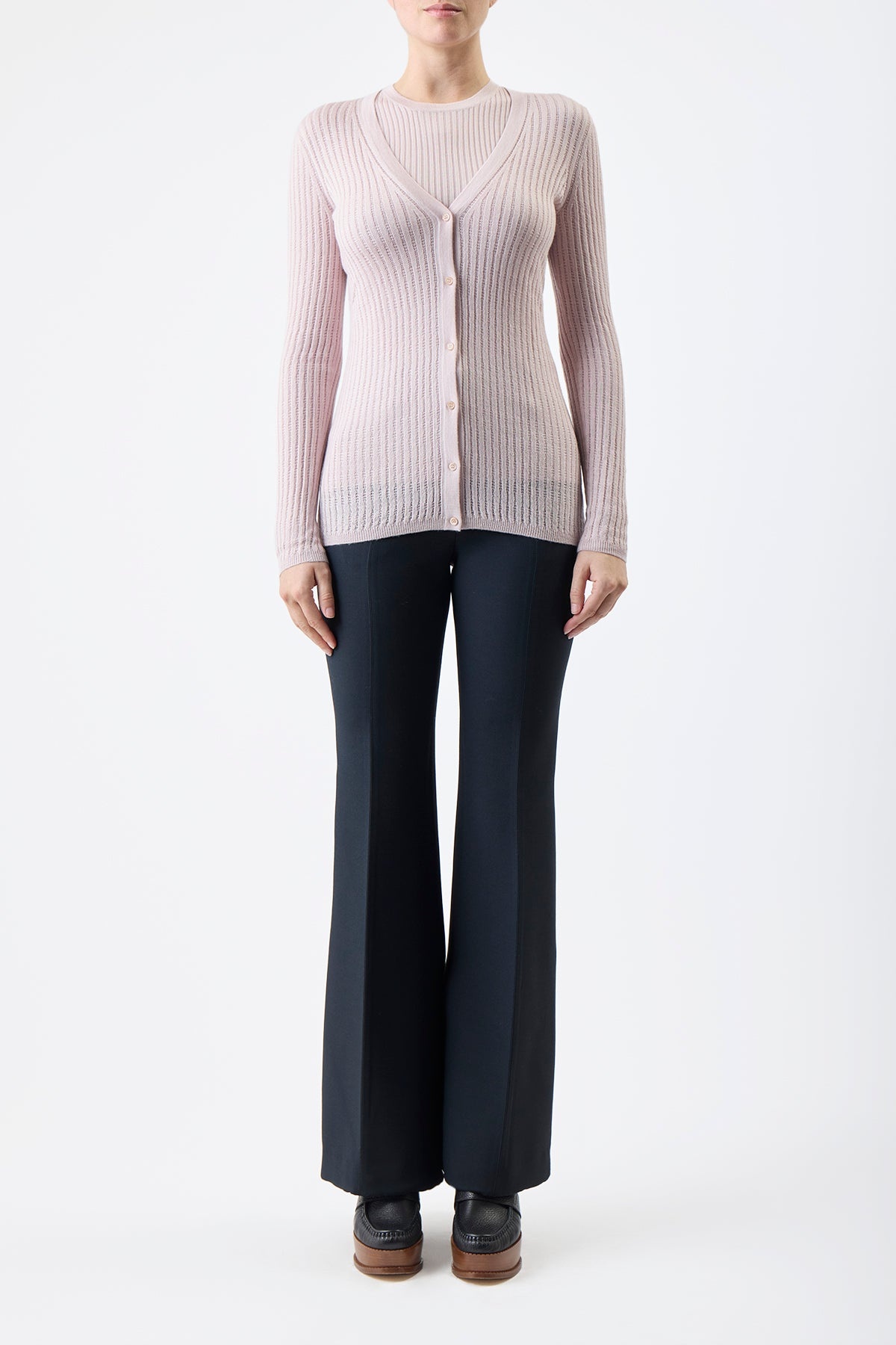 Emma Pointelle Cardigan in Blush Silk Cashmere - 2