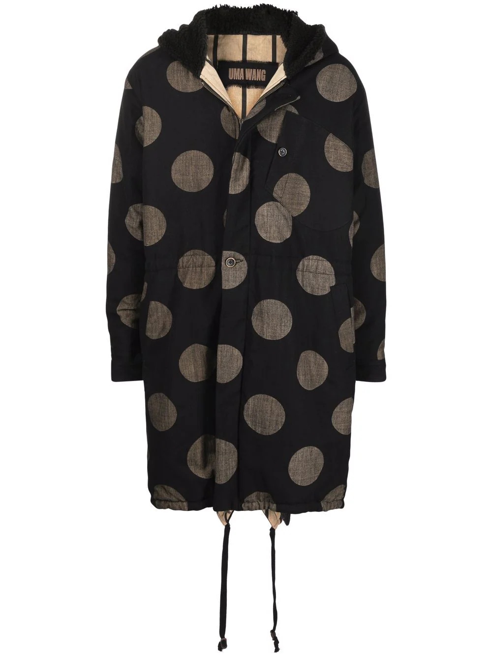 spot-print hooded parka coat - 1