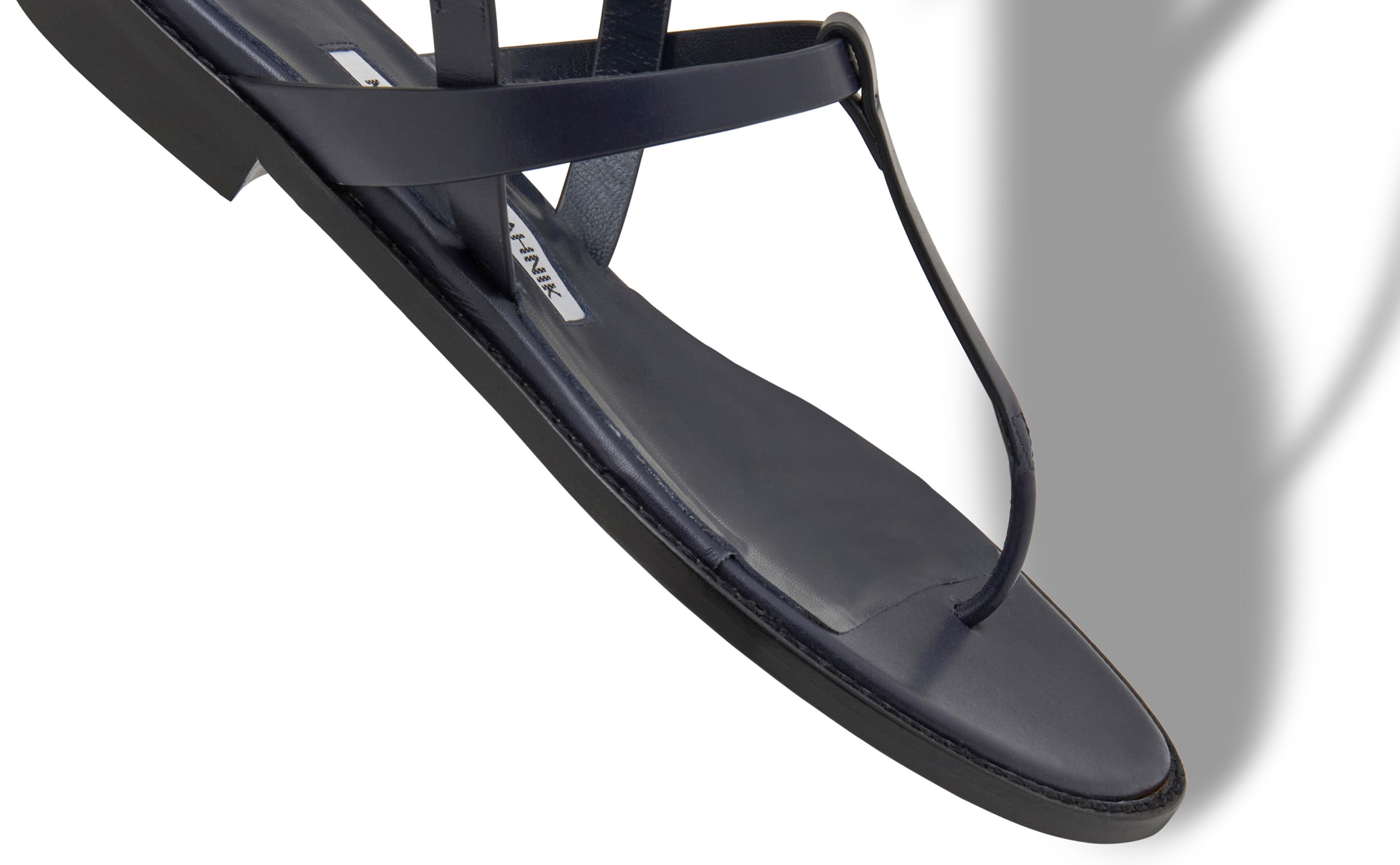Navy Blue Calf Leather Flat Sandals - 4