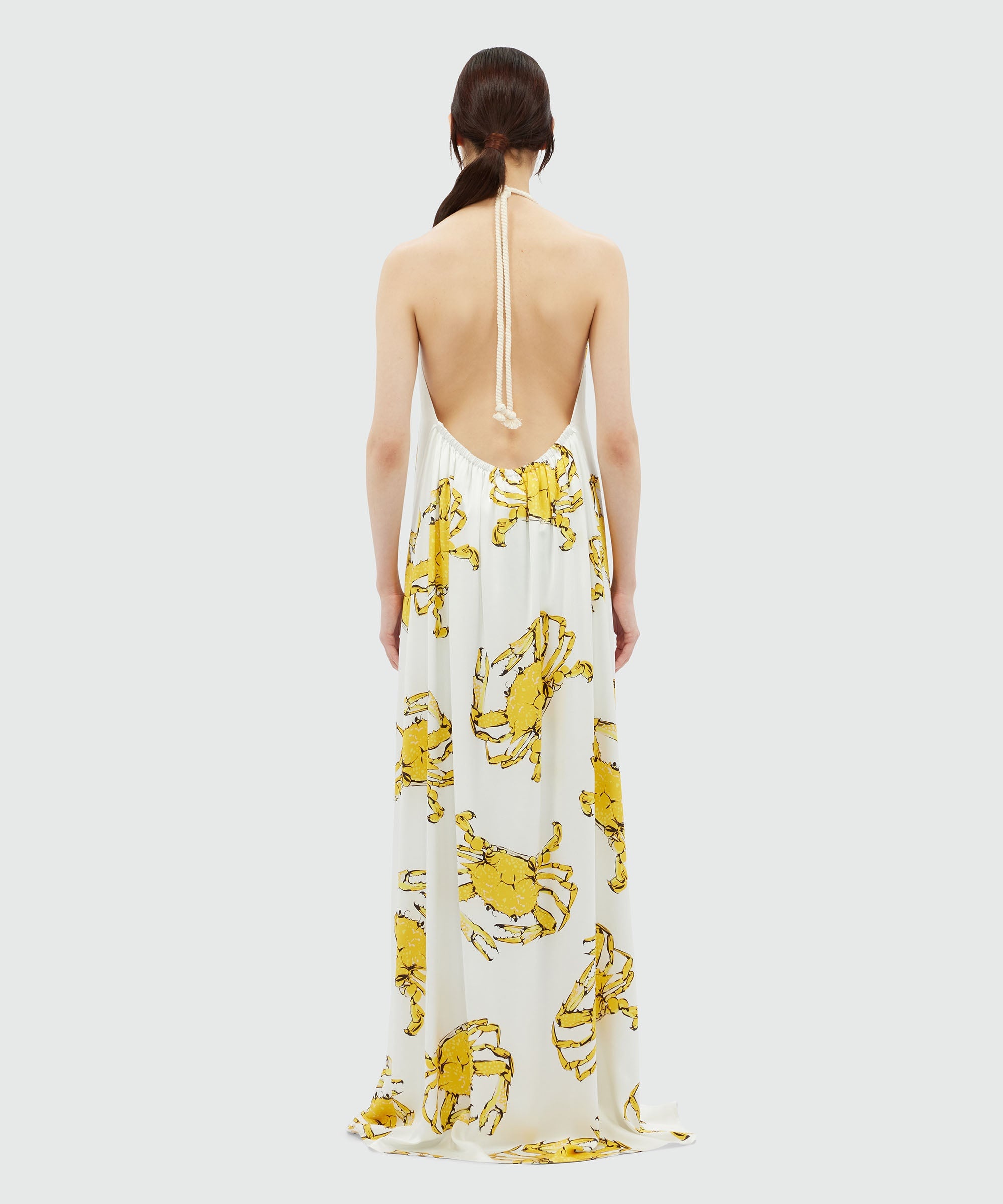 White satin maxi dress with "King crab" print - 3
