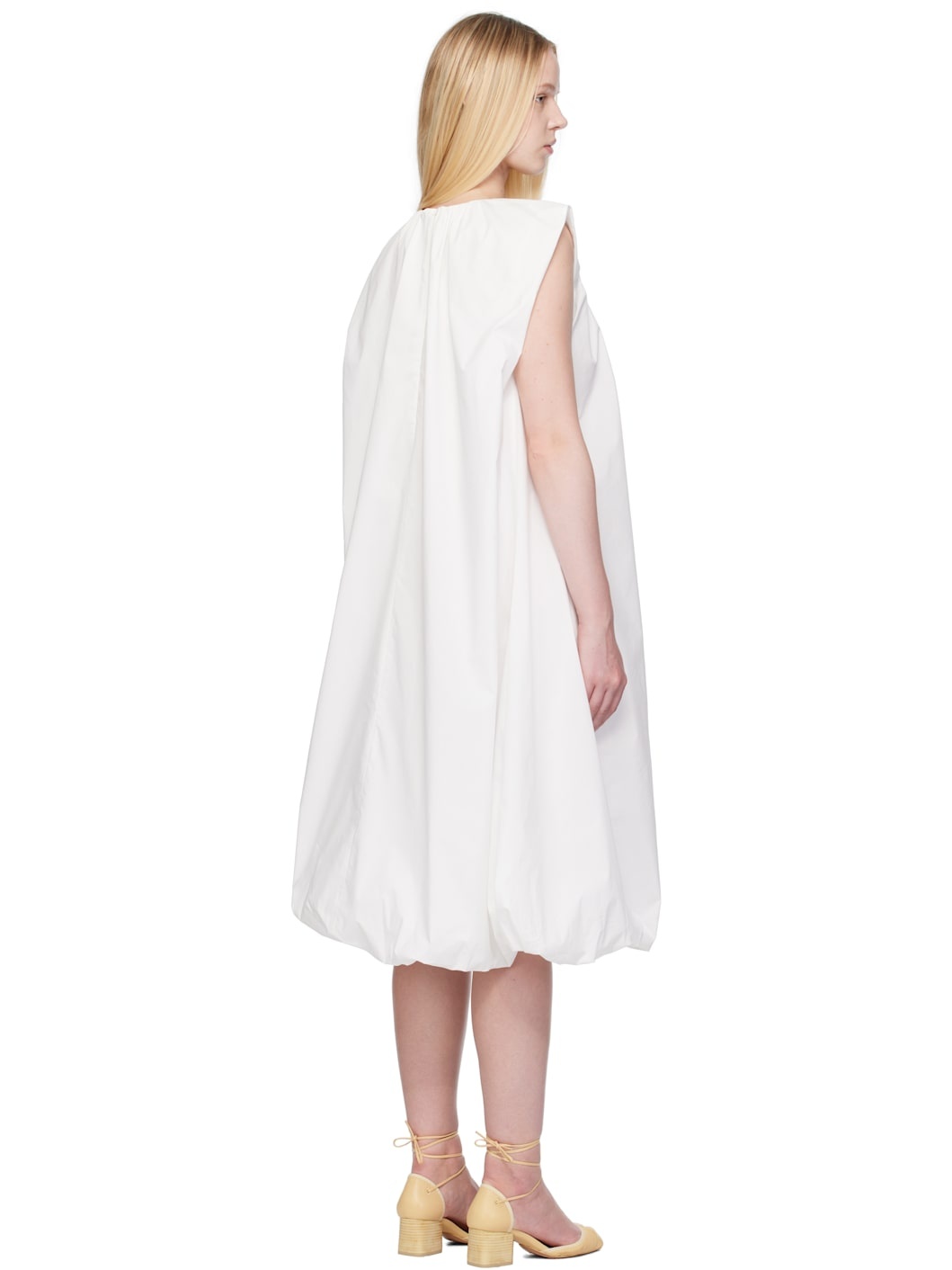White Cotton Volume Shirring Minidress - 3