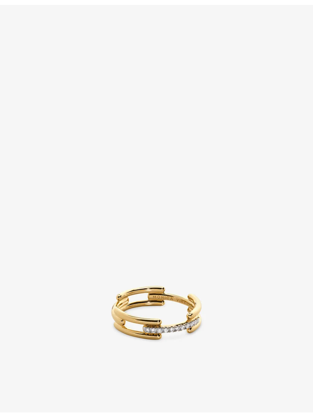 Signature Link 18ct Gold Vermeil Plated Sterling Silver and 0.055ct Lab-Grown Diamond Ring - 1