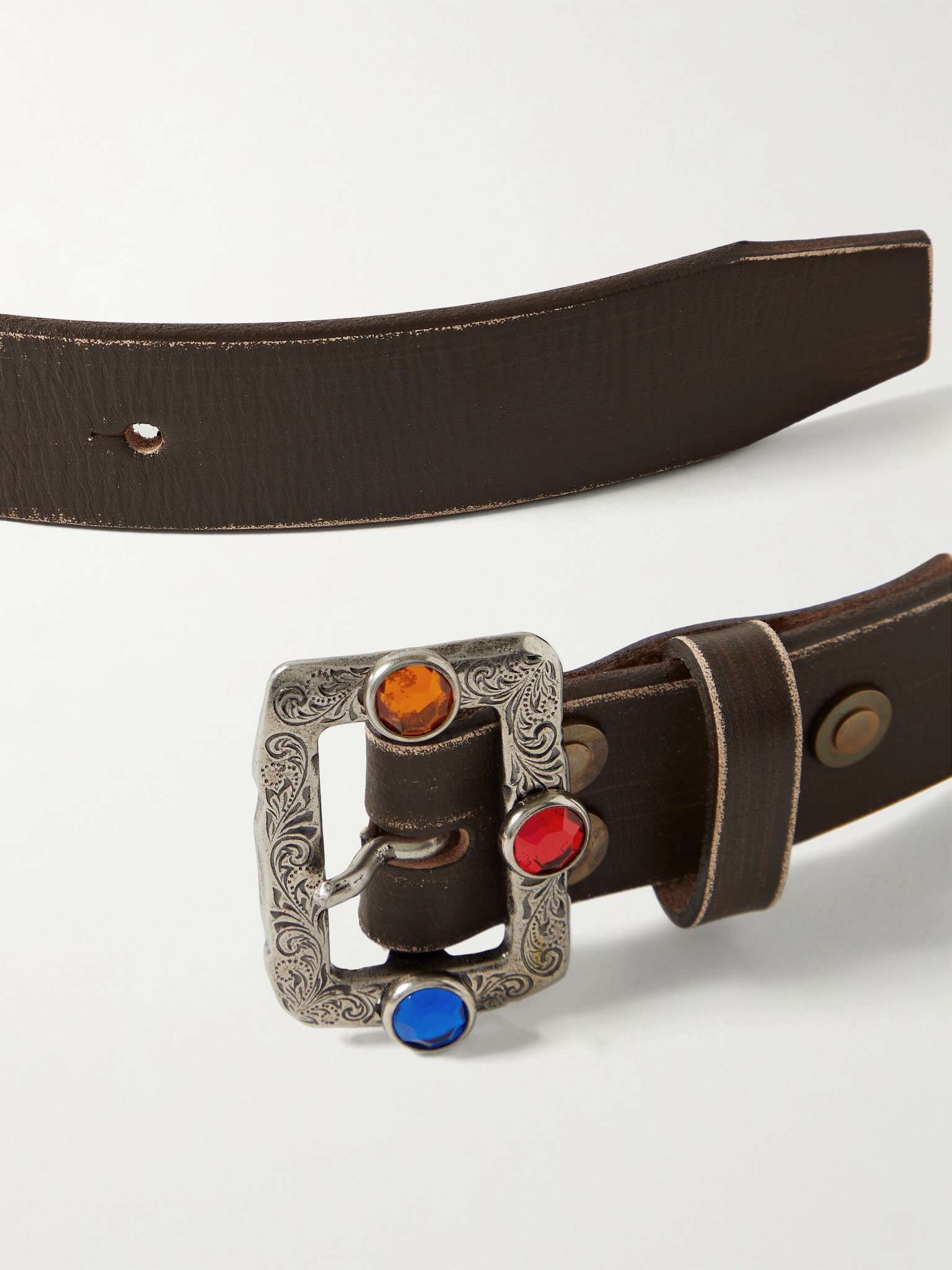 2.5cm Disco Embellished Distressed Leather Belt - 3