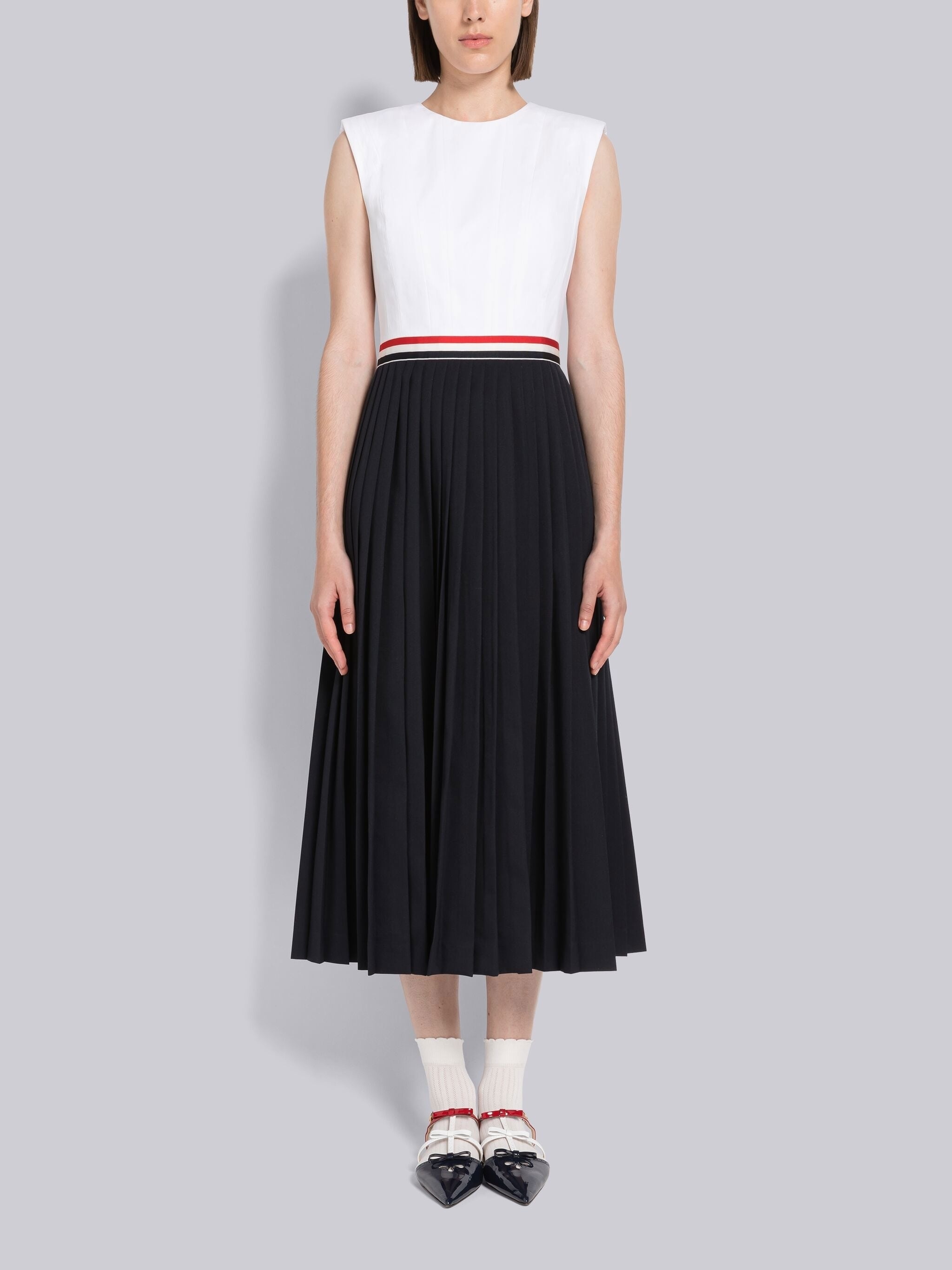 Poplin Gabardine Narrow Pleated Dress - 1