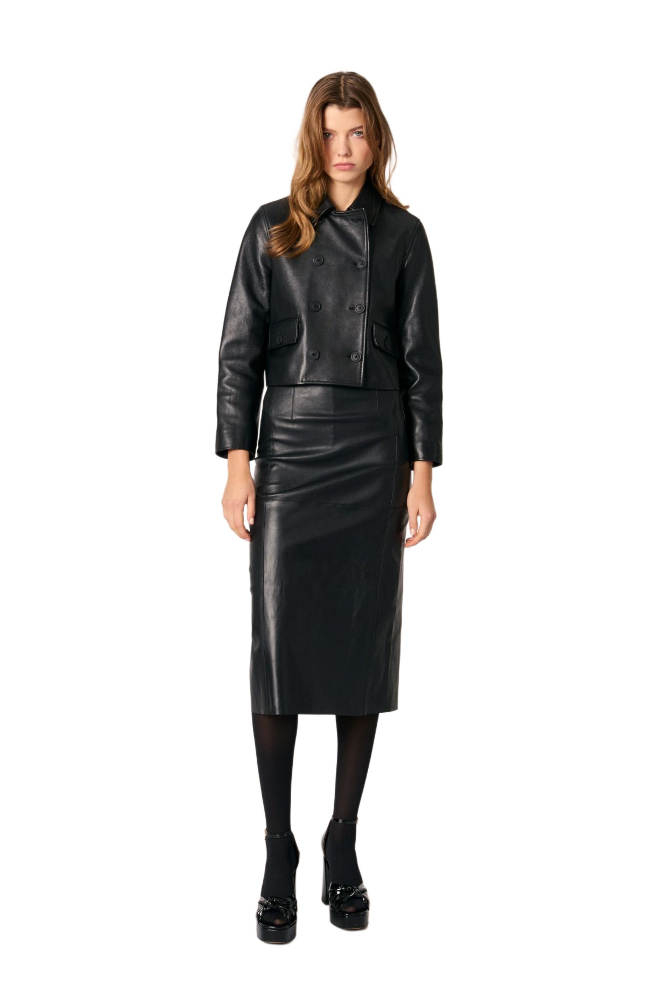 maje Cropped leather jacket in Black at Nordstrom - 1