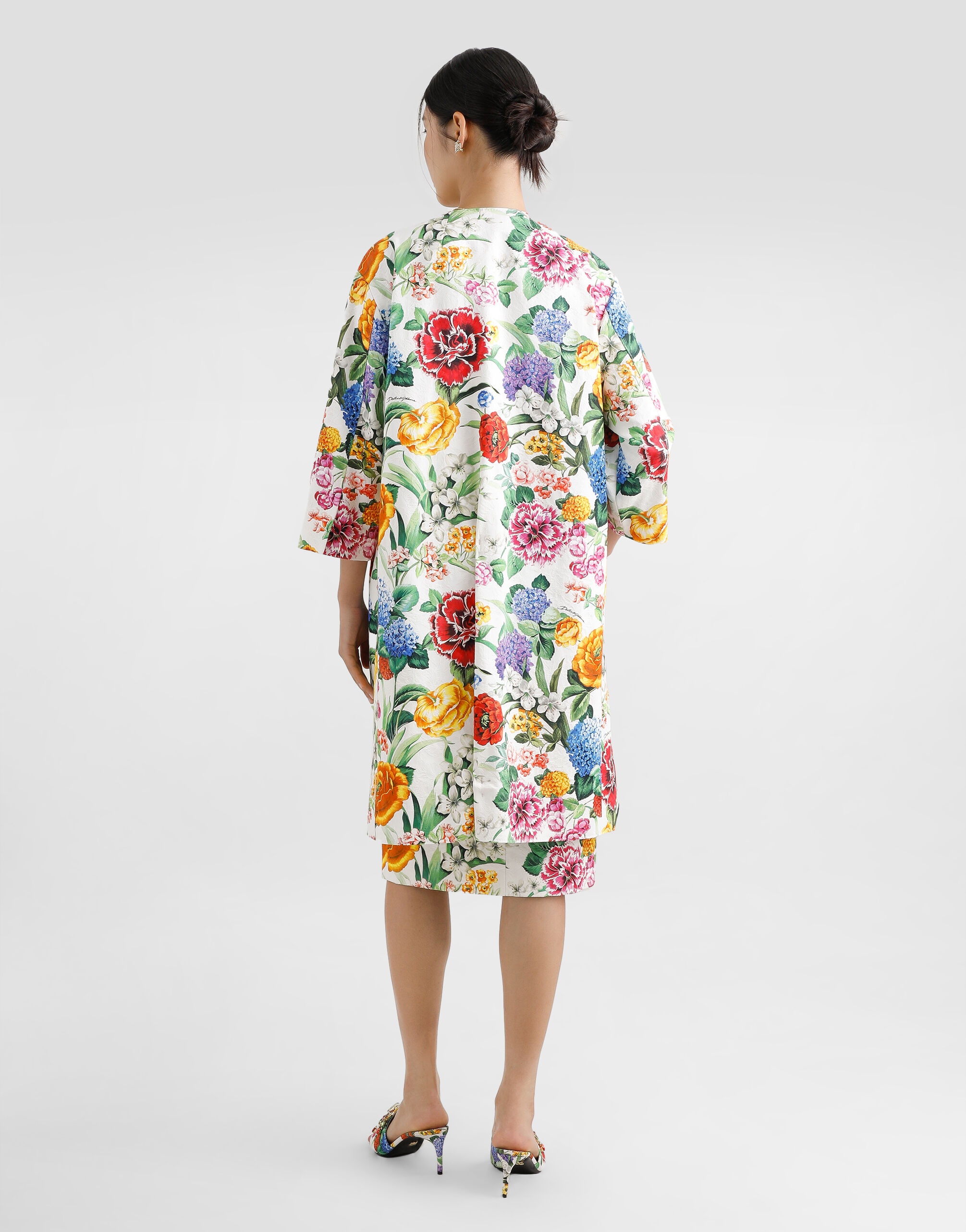 Floral-print cotton jacquard coat - 3