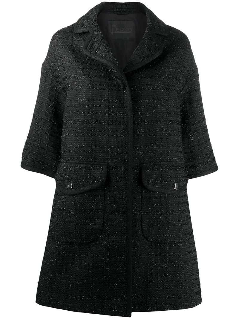 elbow-length sleeved tweed coat - 1